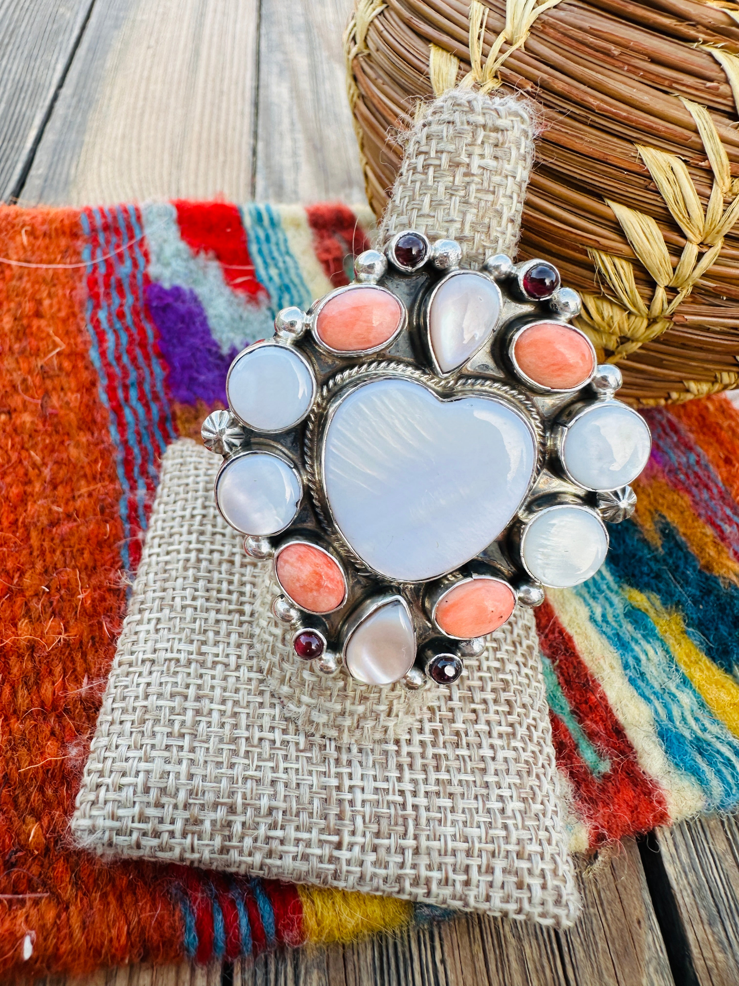 Handcrafted Multi Stone & Sterling Silver Adjustable Heart Ring by Jacqueline Silver