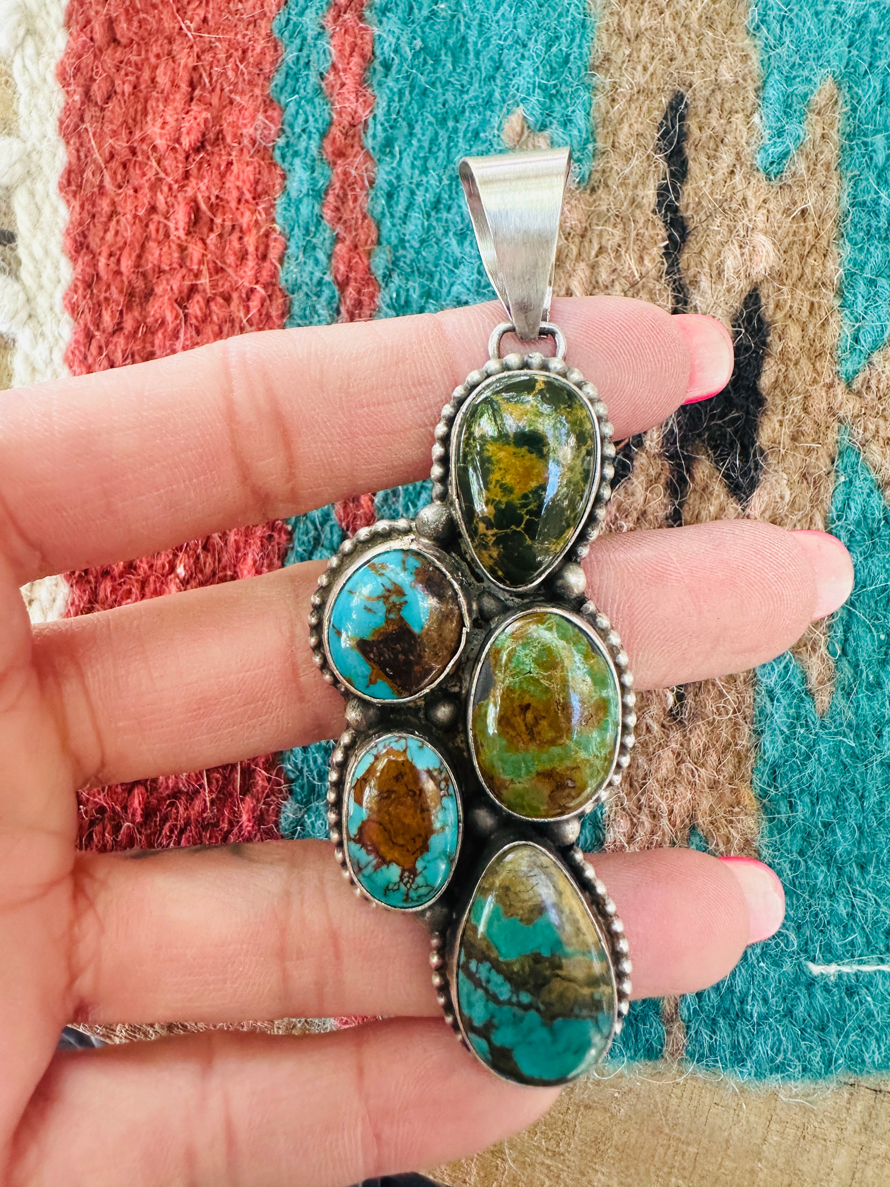 Handcrafted Sterling Silver & Turquoise Cluster Pendant