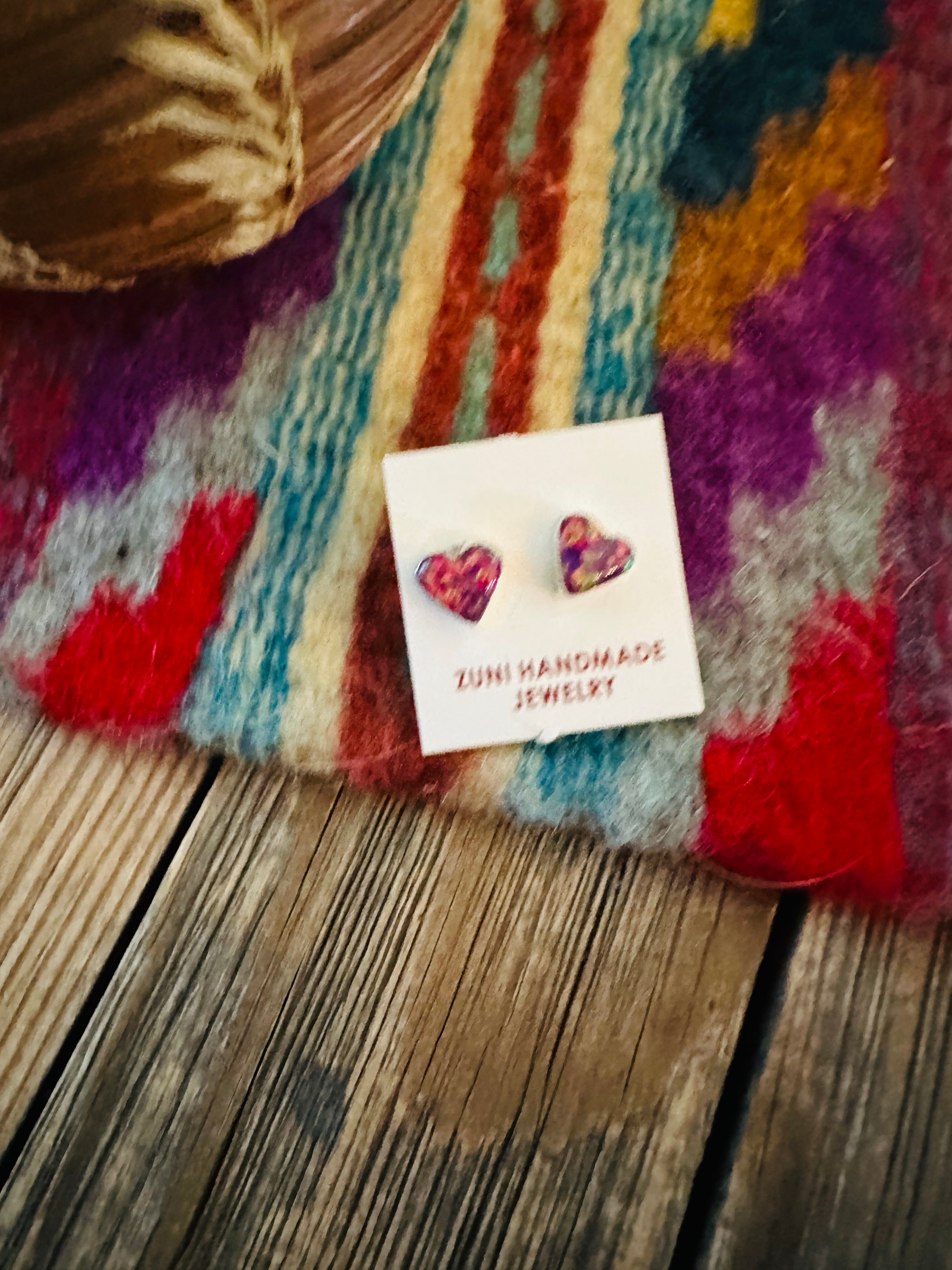 Handcrafted Sterling Silver & Purple Opal Stud Heart Earrings