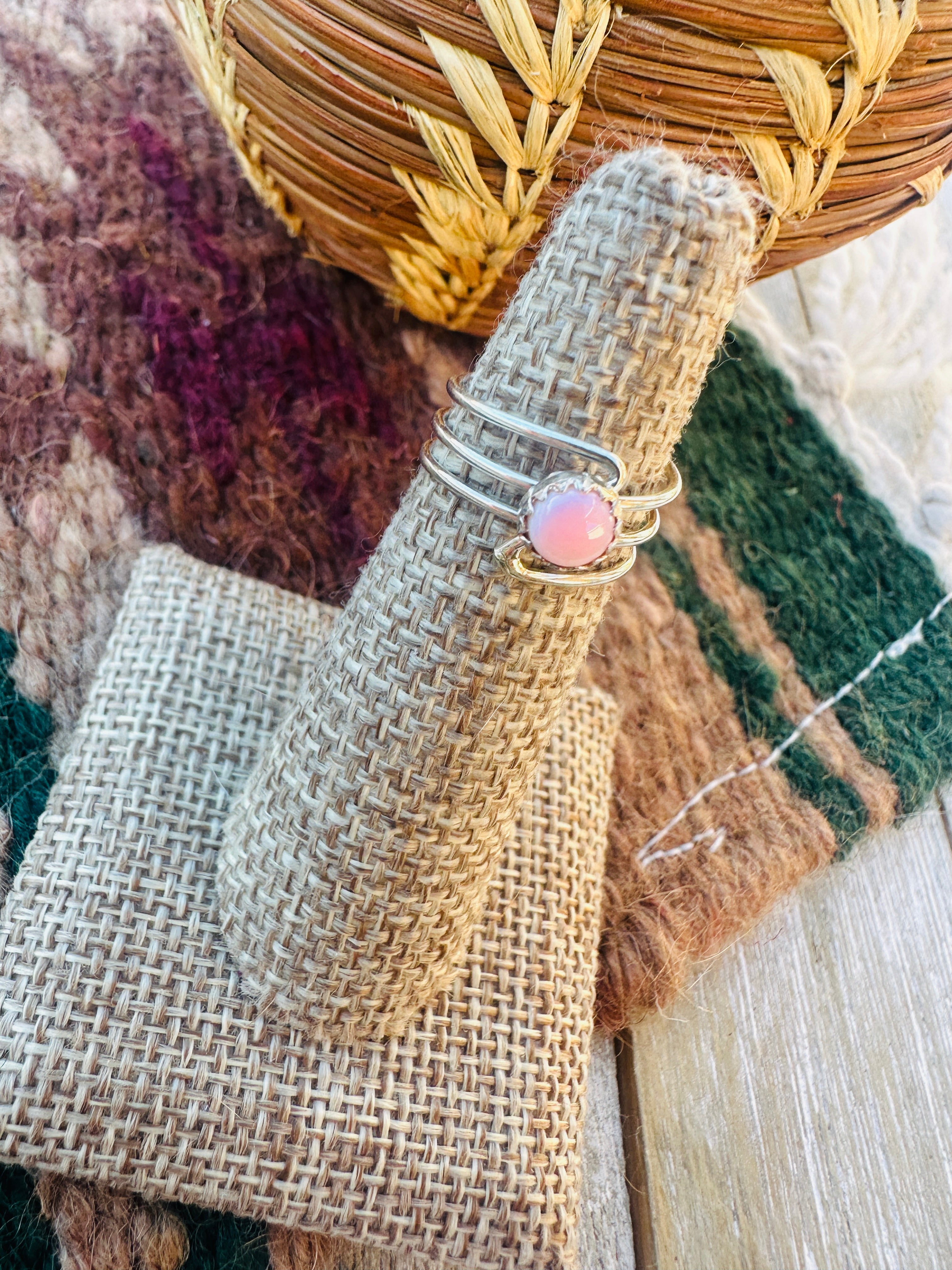 Handcrafted Queen Pink Conch & Sterling Silver Twisted Band Ring