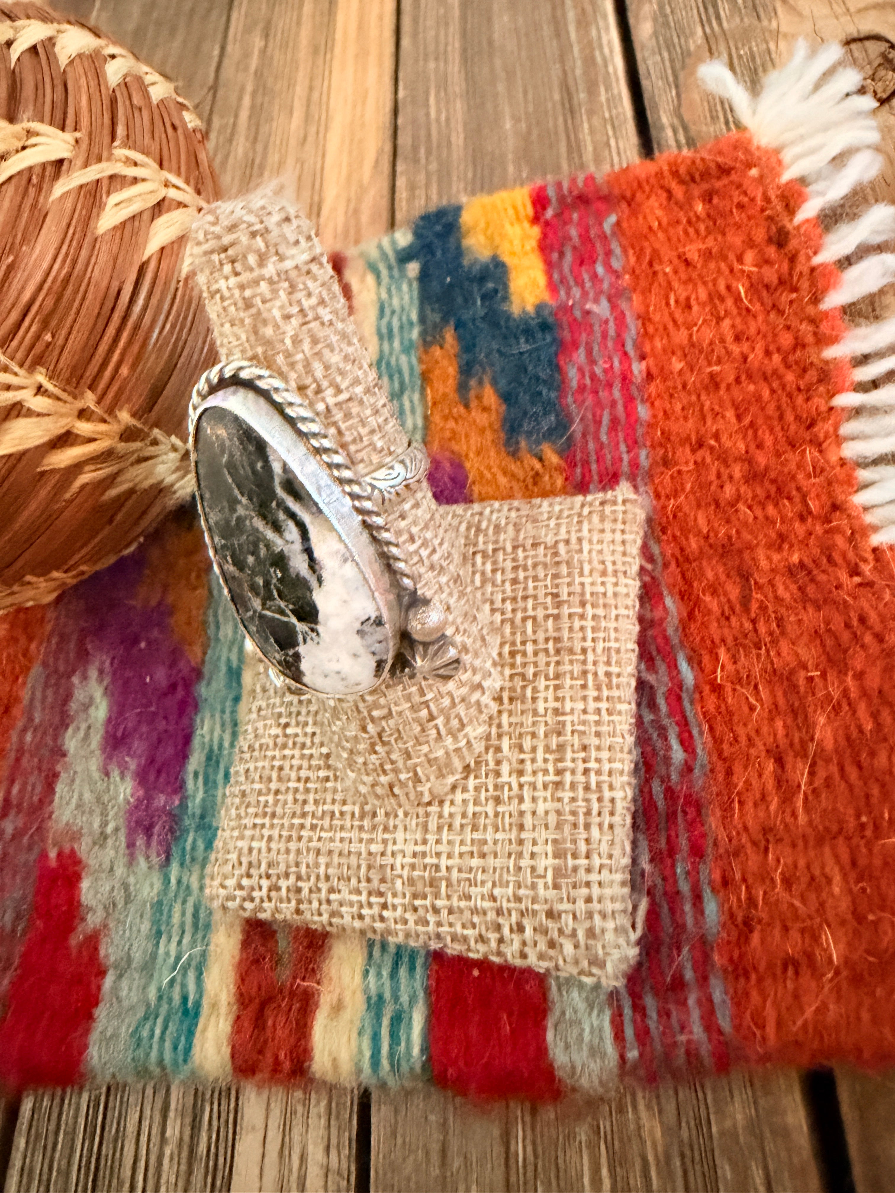 Handmade Sterling Silver and White Buffalo Adjustable Ring