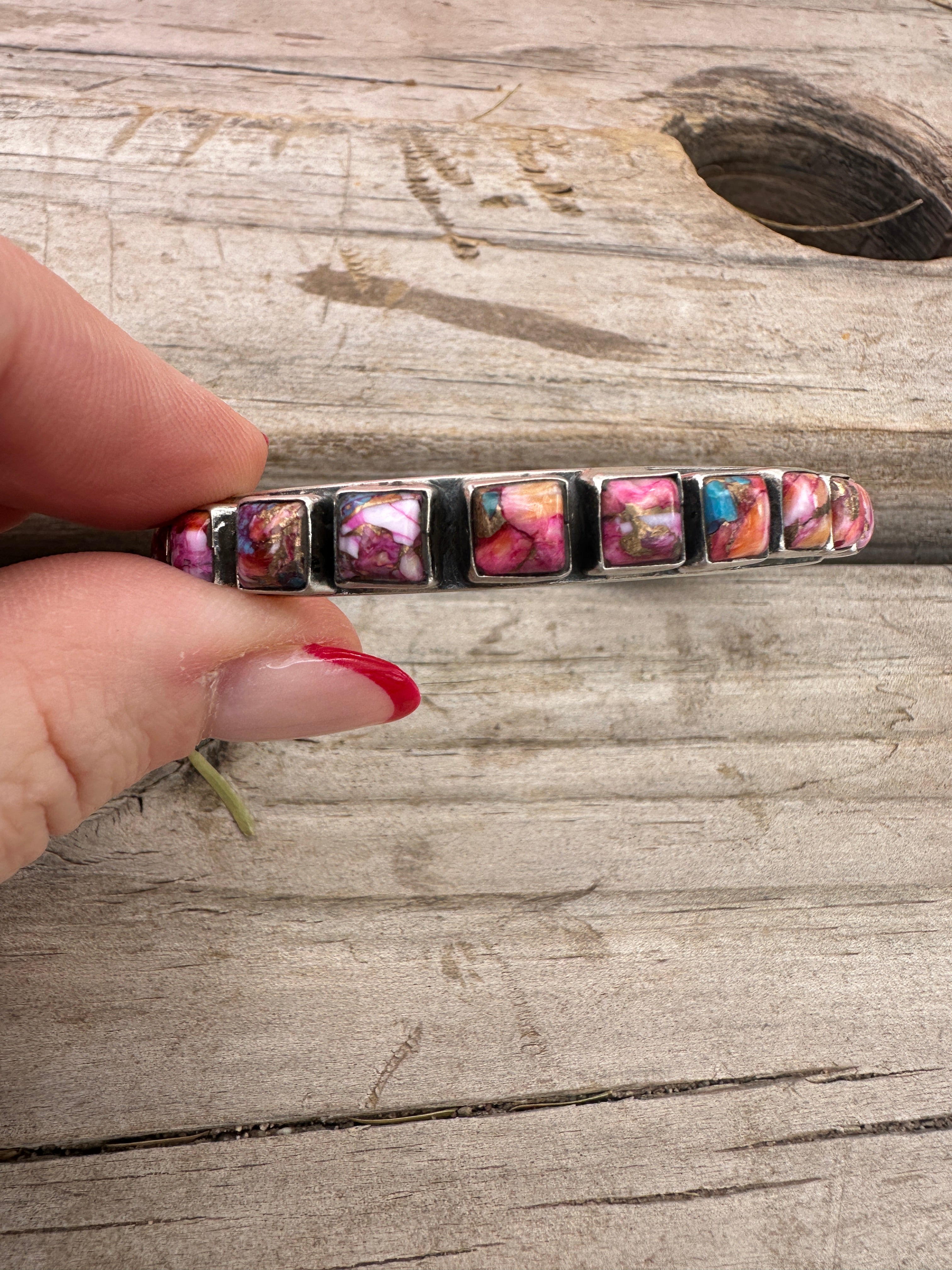 Handmade Sterling Silver & Pink Dream Mojave Adjustable Cuff Bracelet