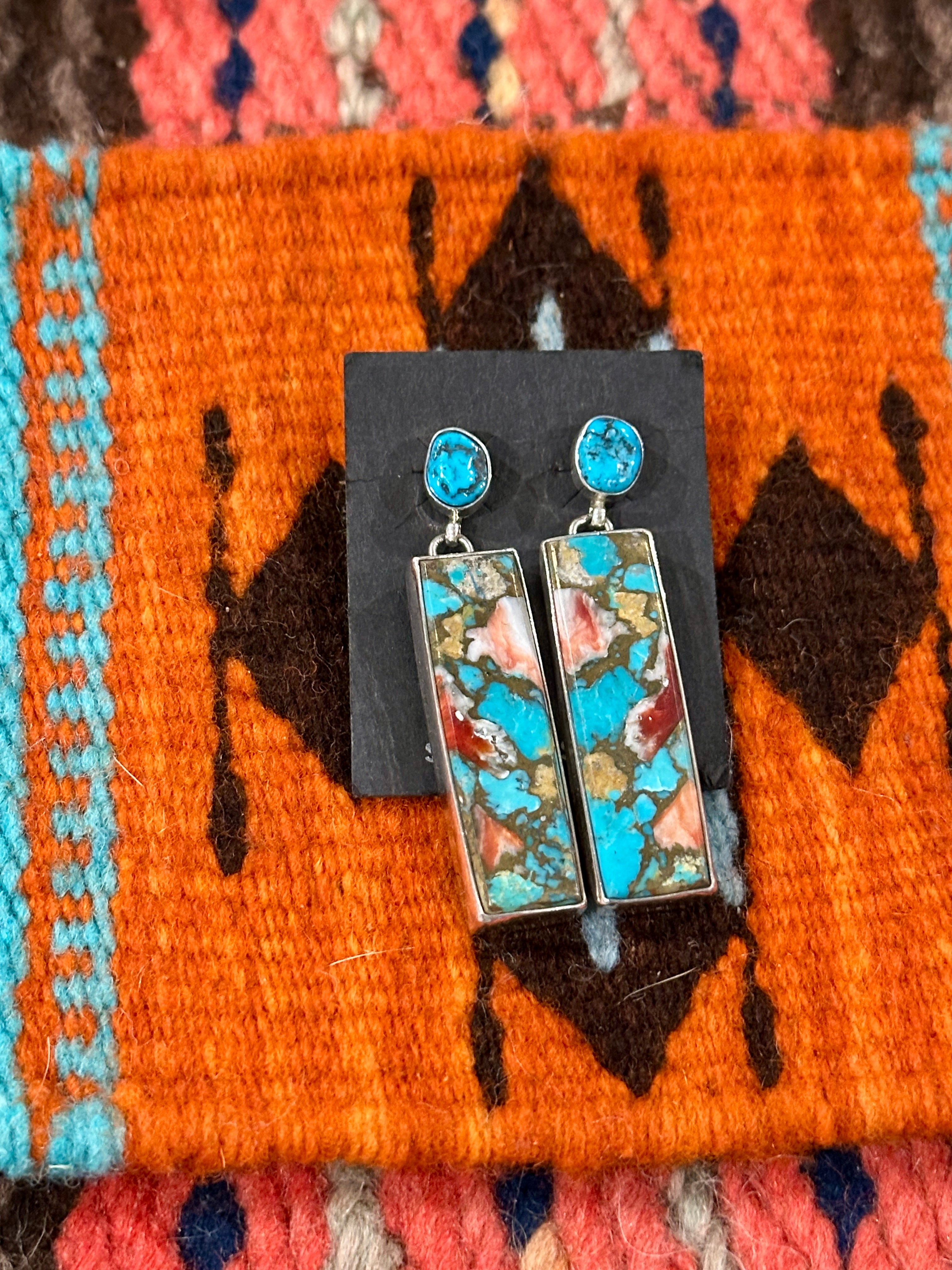 Handcrafted Sterling Silver, Turquoise & Spice Slab Dangle Earrings