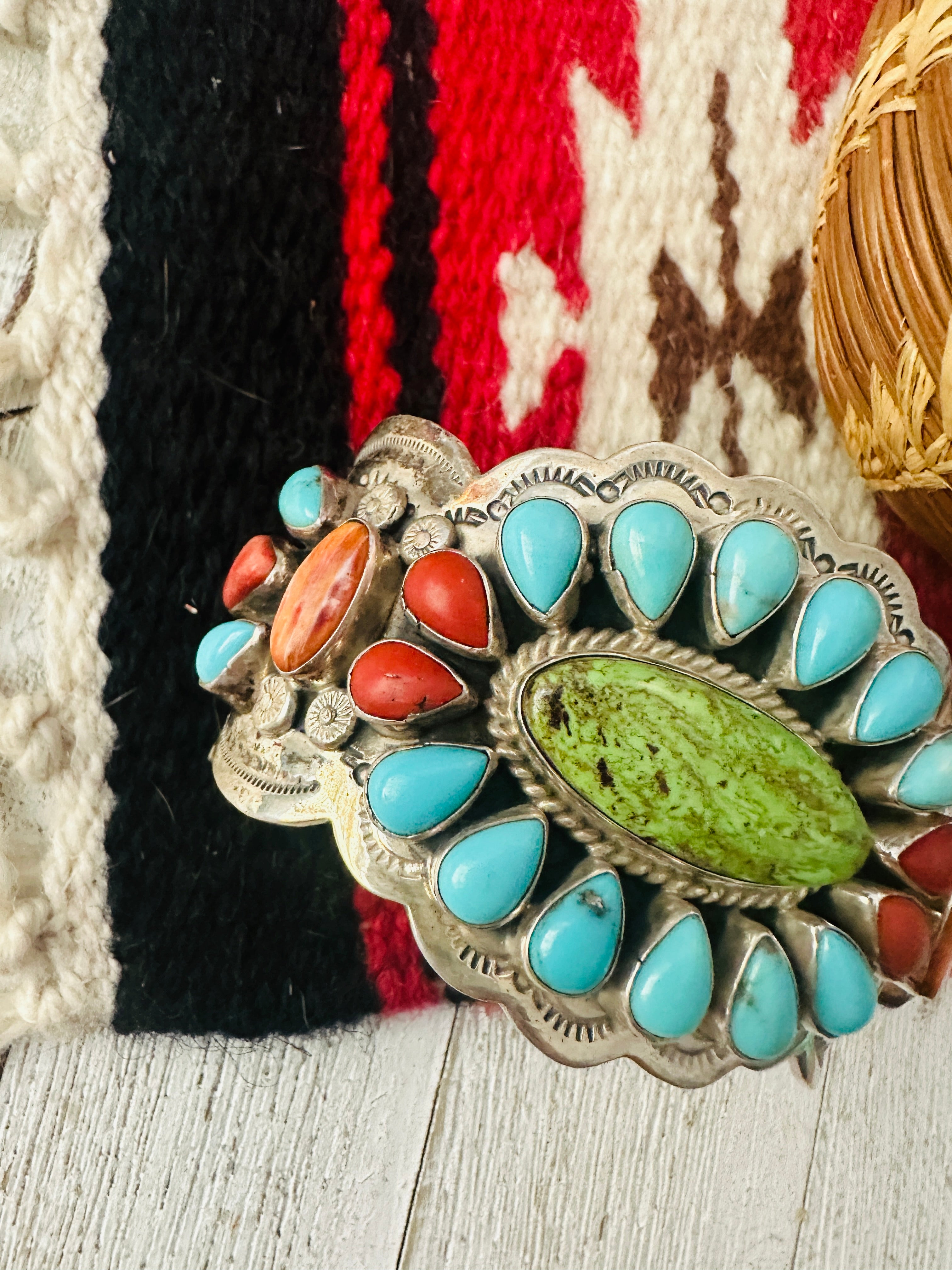 Bobby Johnson Turquoise, Spiny Sterling Silver Cuff Bracelet /