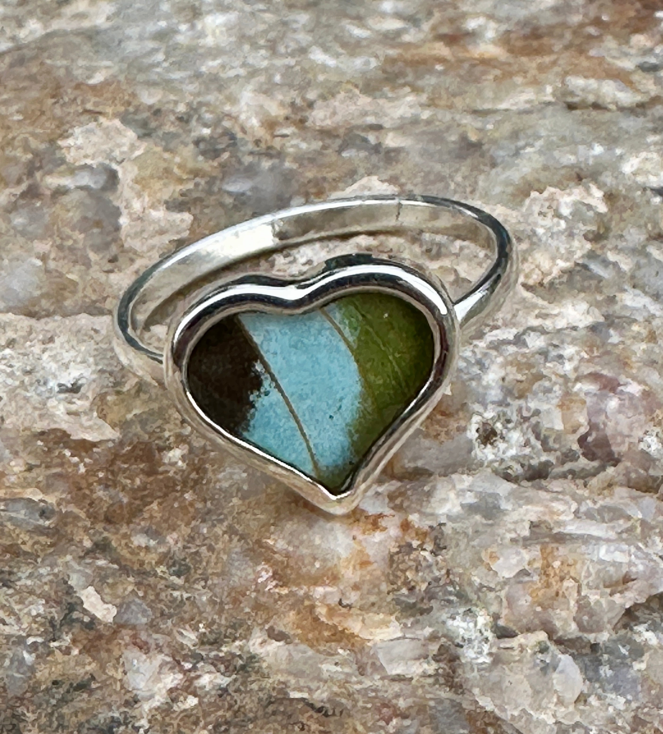 Nessaea Green Butterfly Sterling Silver Ring Size 8