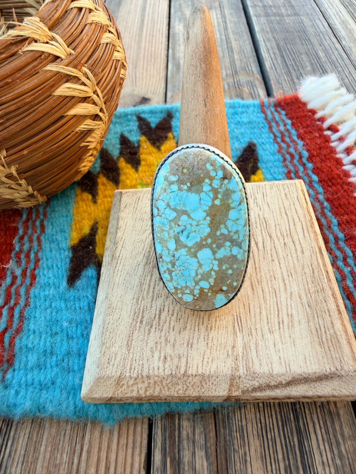 Handcrafted Number 8 Turquoise & Sterling Silver Adjustable Ring by Leslie Nez