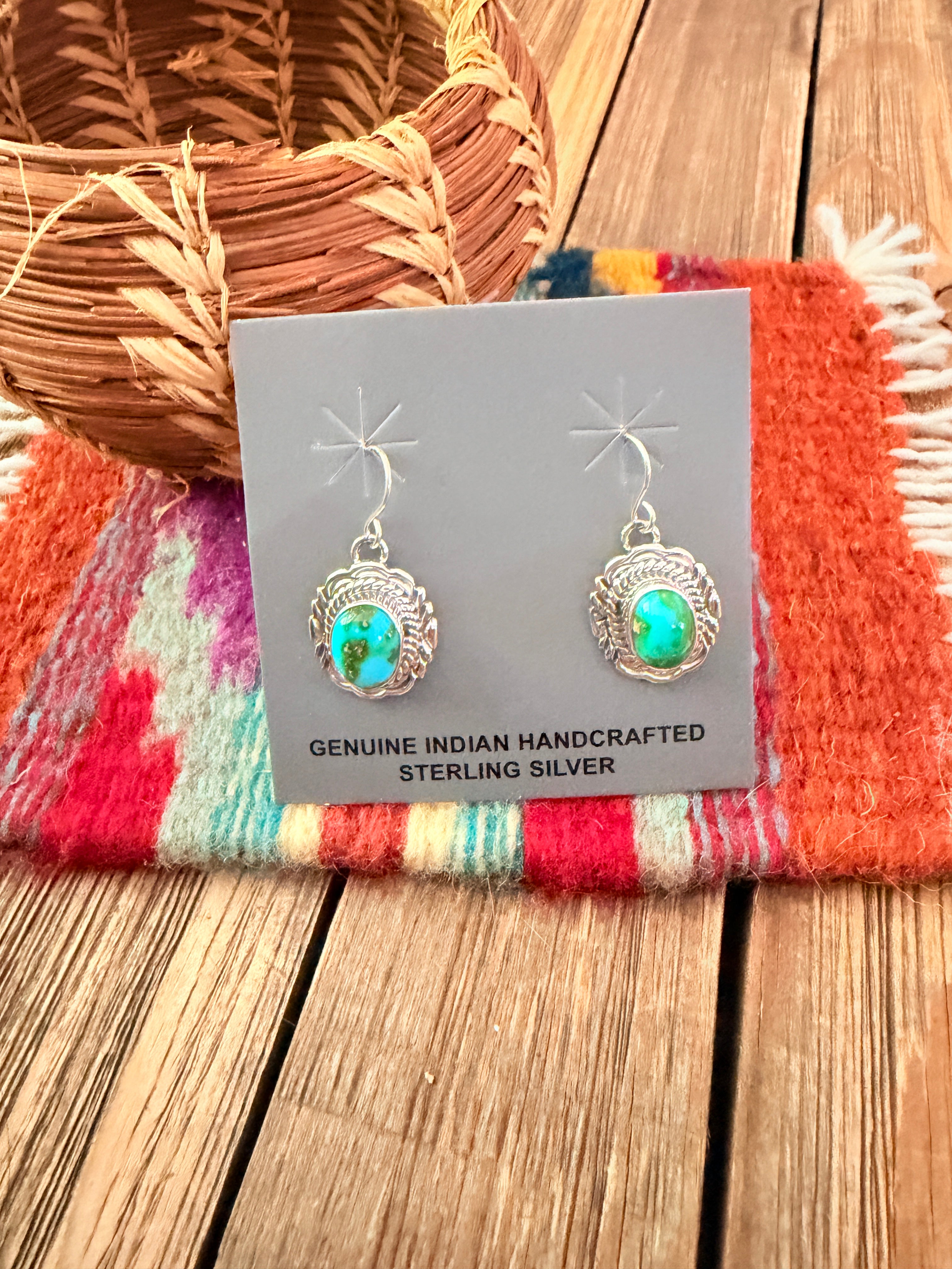 Handcrafted Sonoran Mountain Turquoise & Sterling Silver Dangle Earrings by Virgil Chee