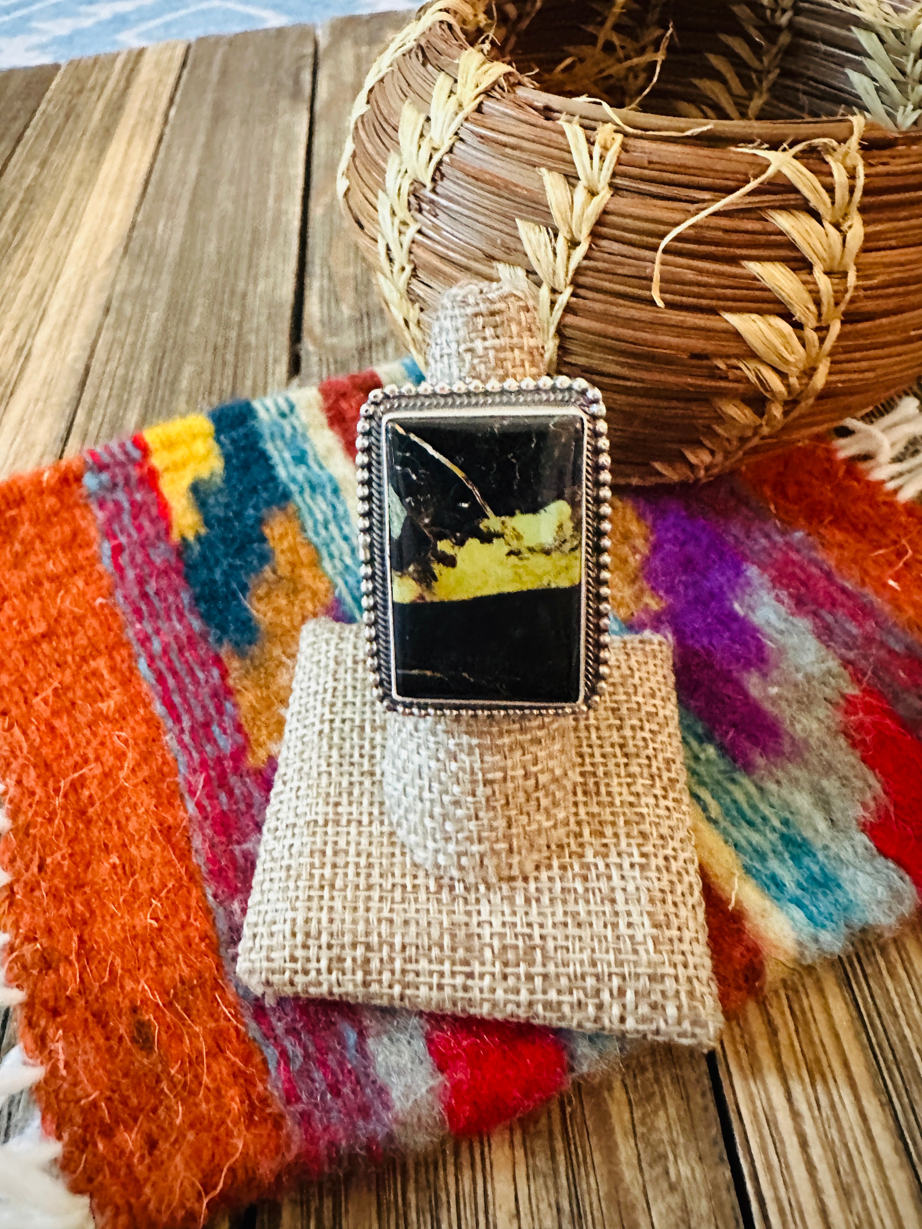 Handcrafted Blackjack Turquoise & Sterling Silver Ring Size 6.75