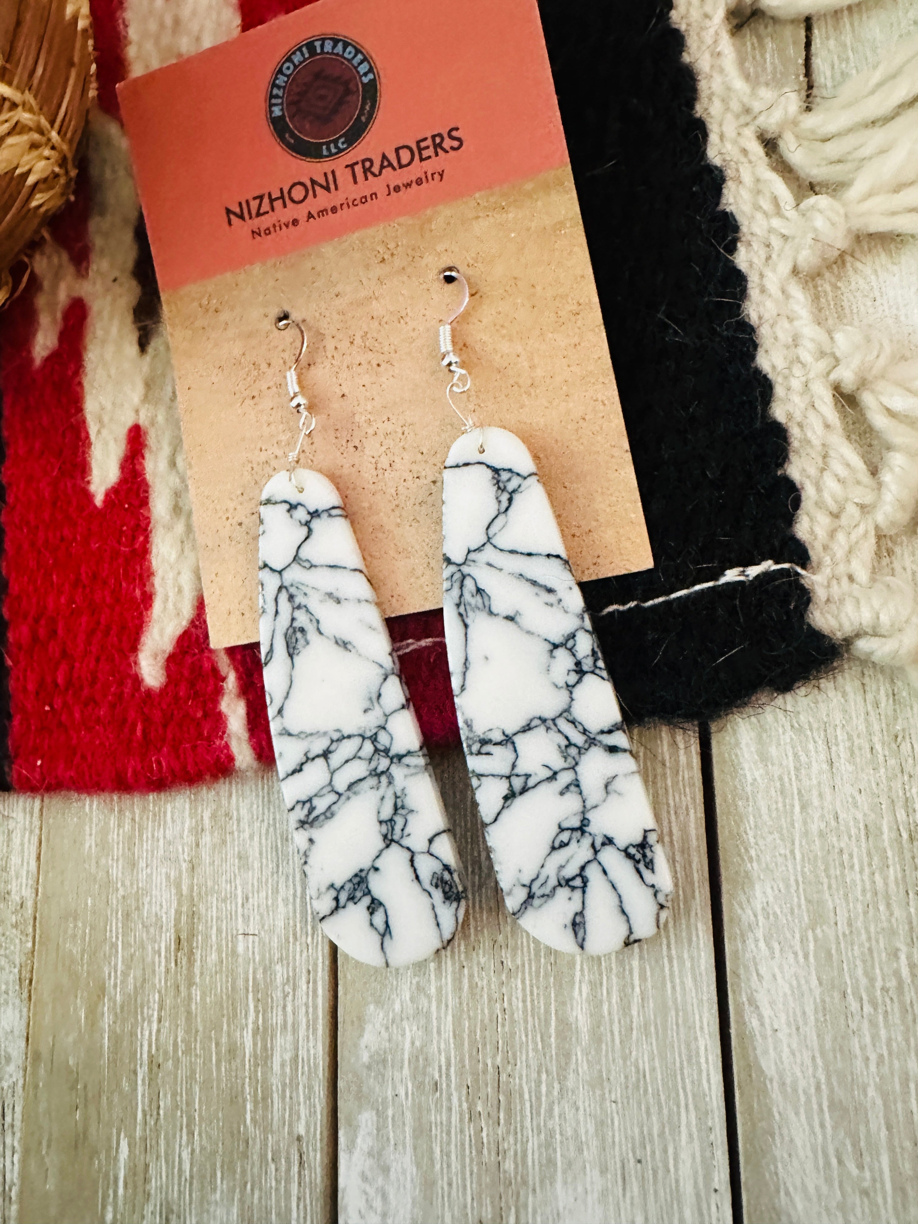 Handcrafted Howlite & Sterling Silver Slab Dangle Earrings