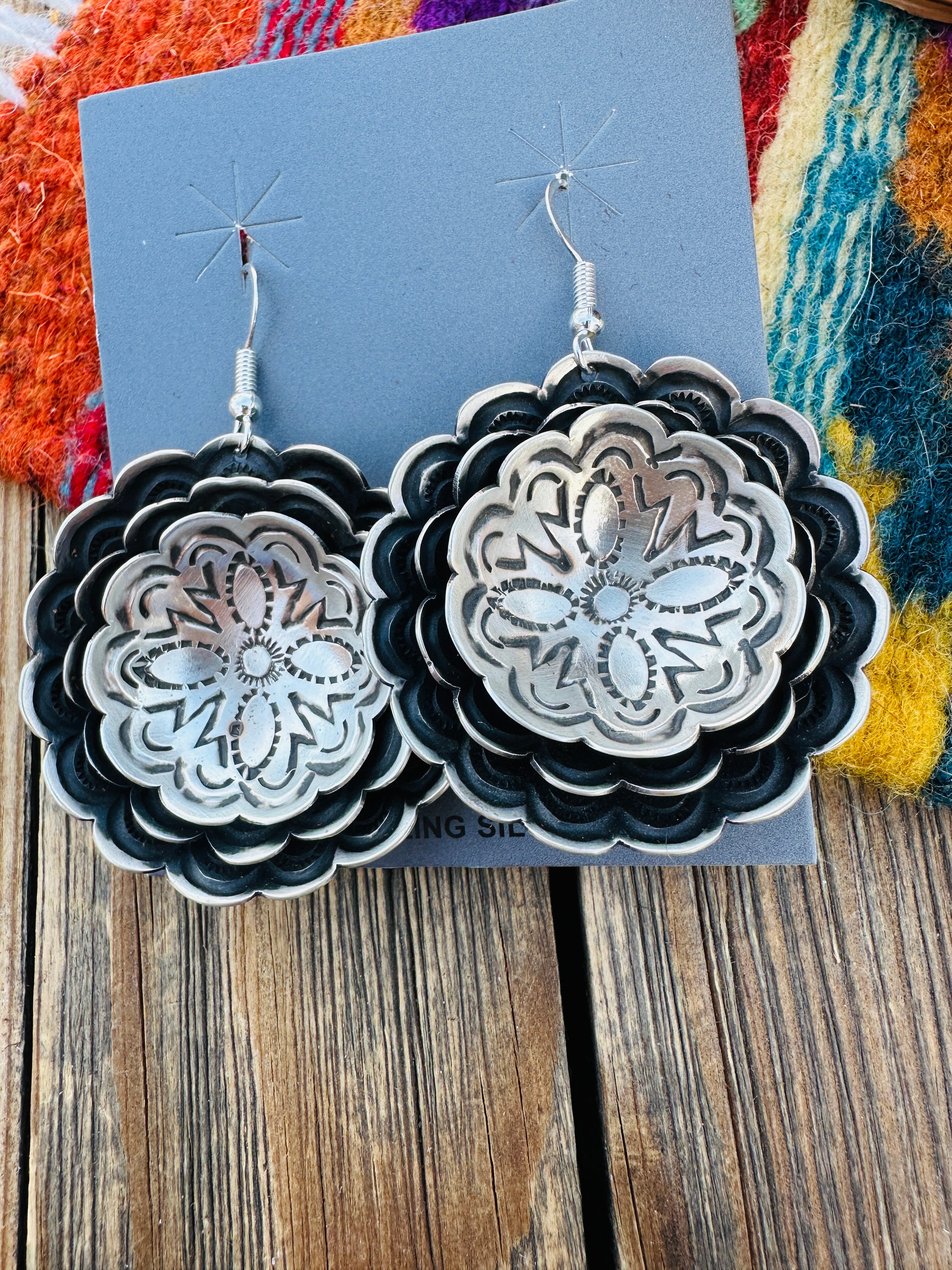 Handcrafted Sterling Silver Concho Dangle Earrings by Leander Tahe