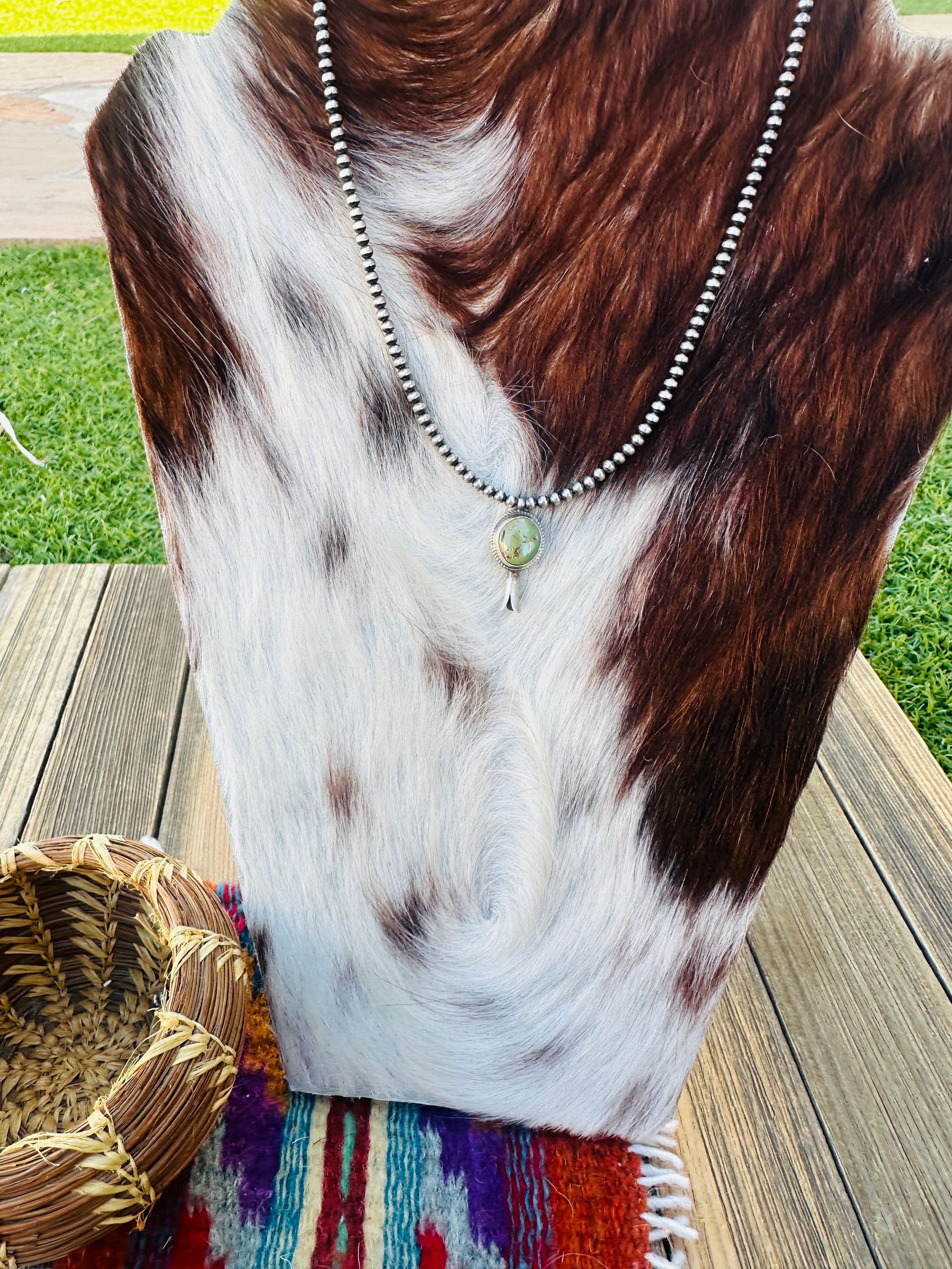 Handcrafted Turquoise & Sterling Silver Beaded Blossom Necklace