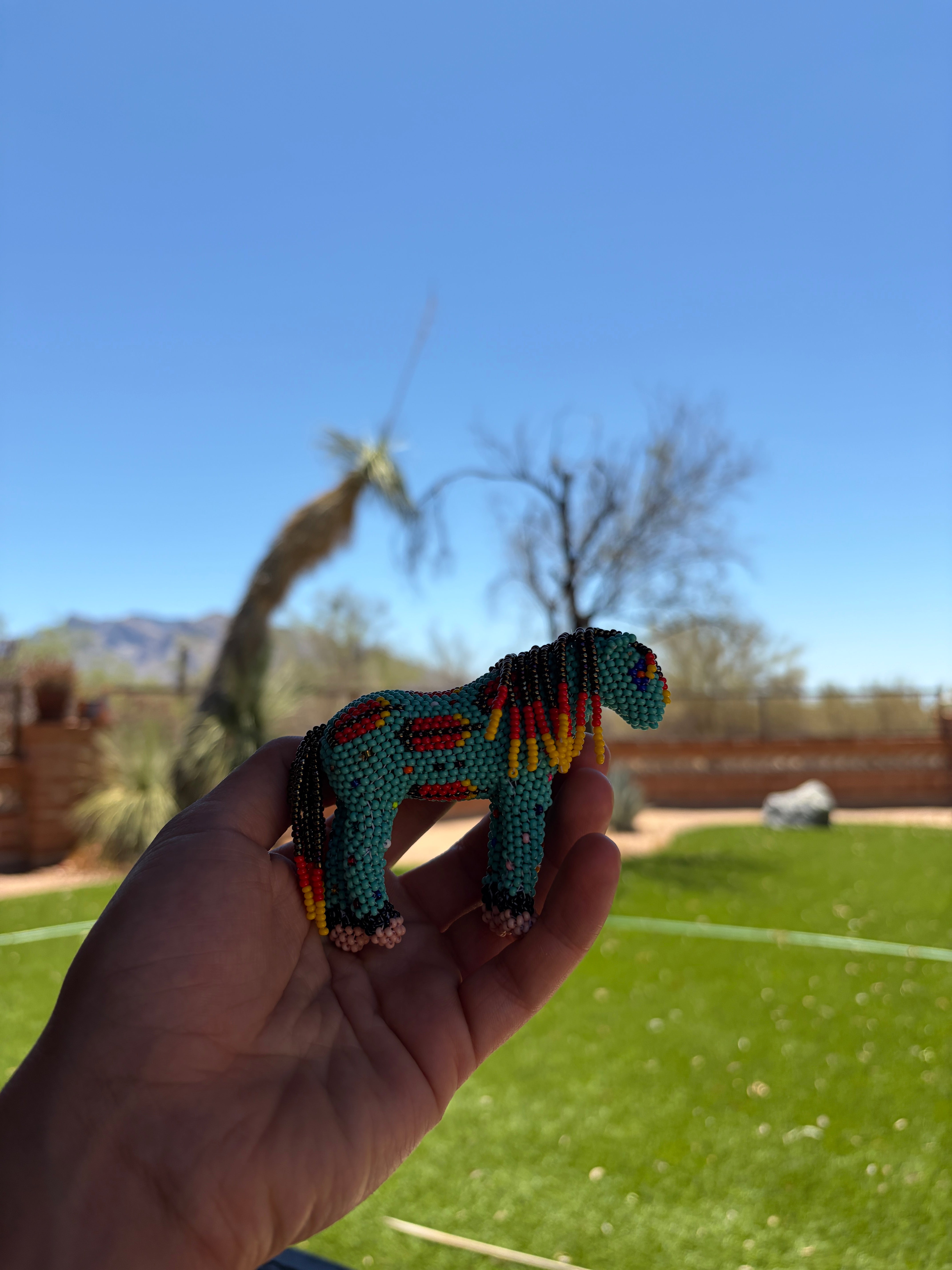 Handmade Peyote Stitched Horse Figurine- Turquoise 14
