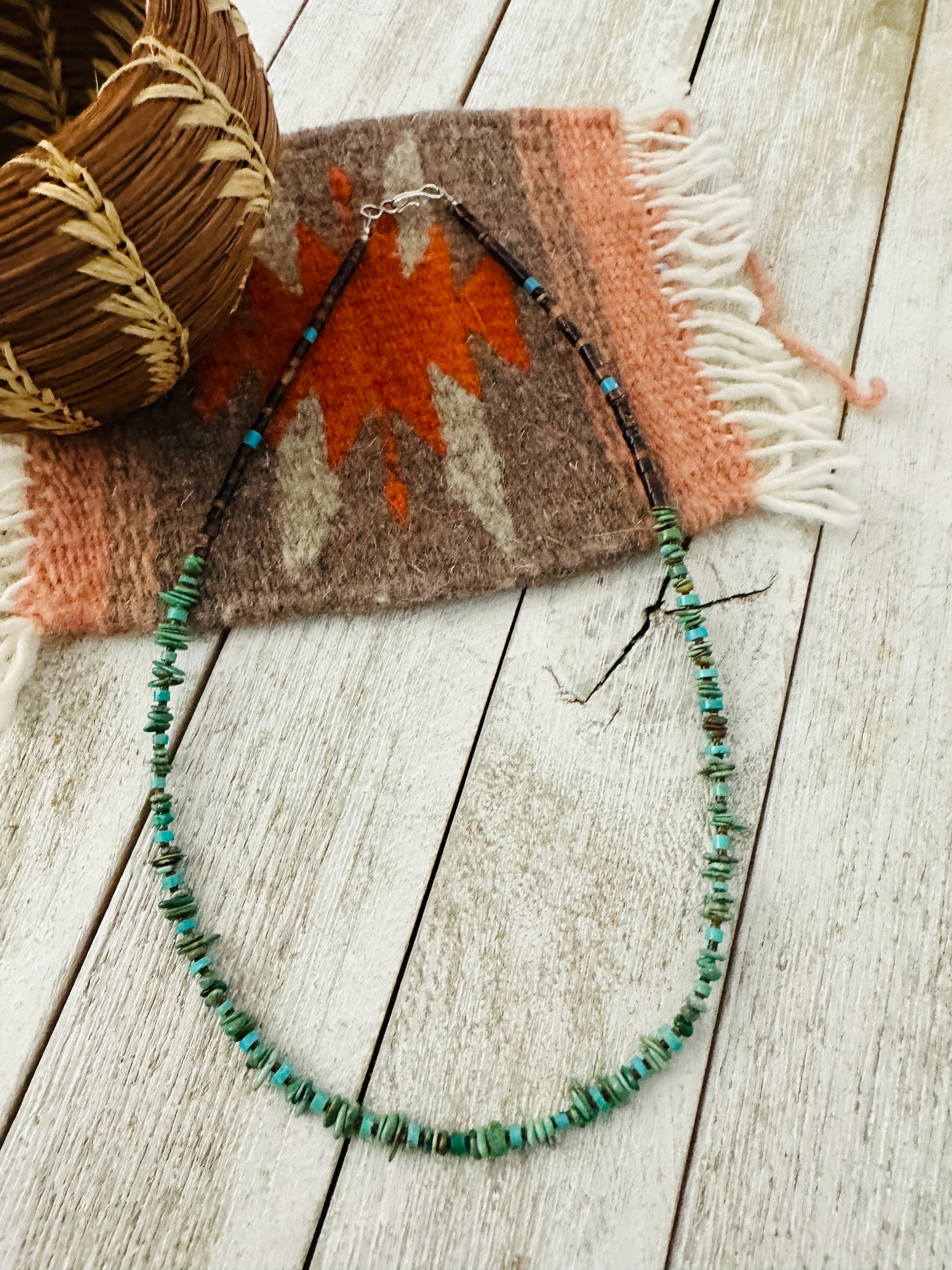 Handcrafted Turquoise & Heishi 18” Beaded Necklace