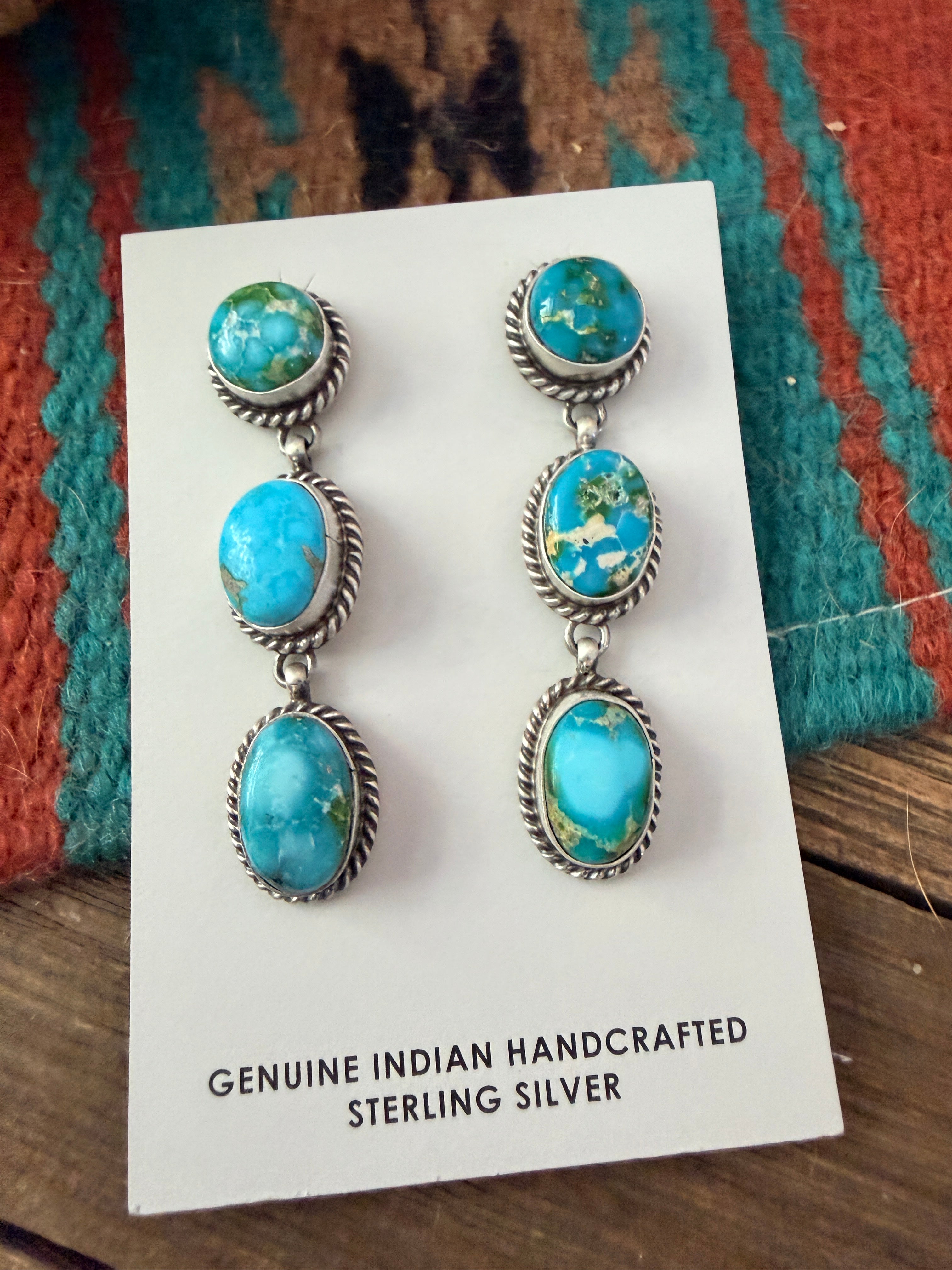 Handcrafted Sonoran Mountain Turquoise & Sterling Silver Dangle Earrings