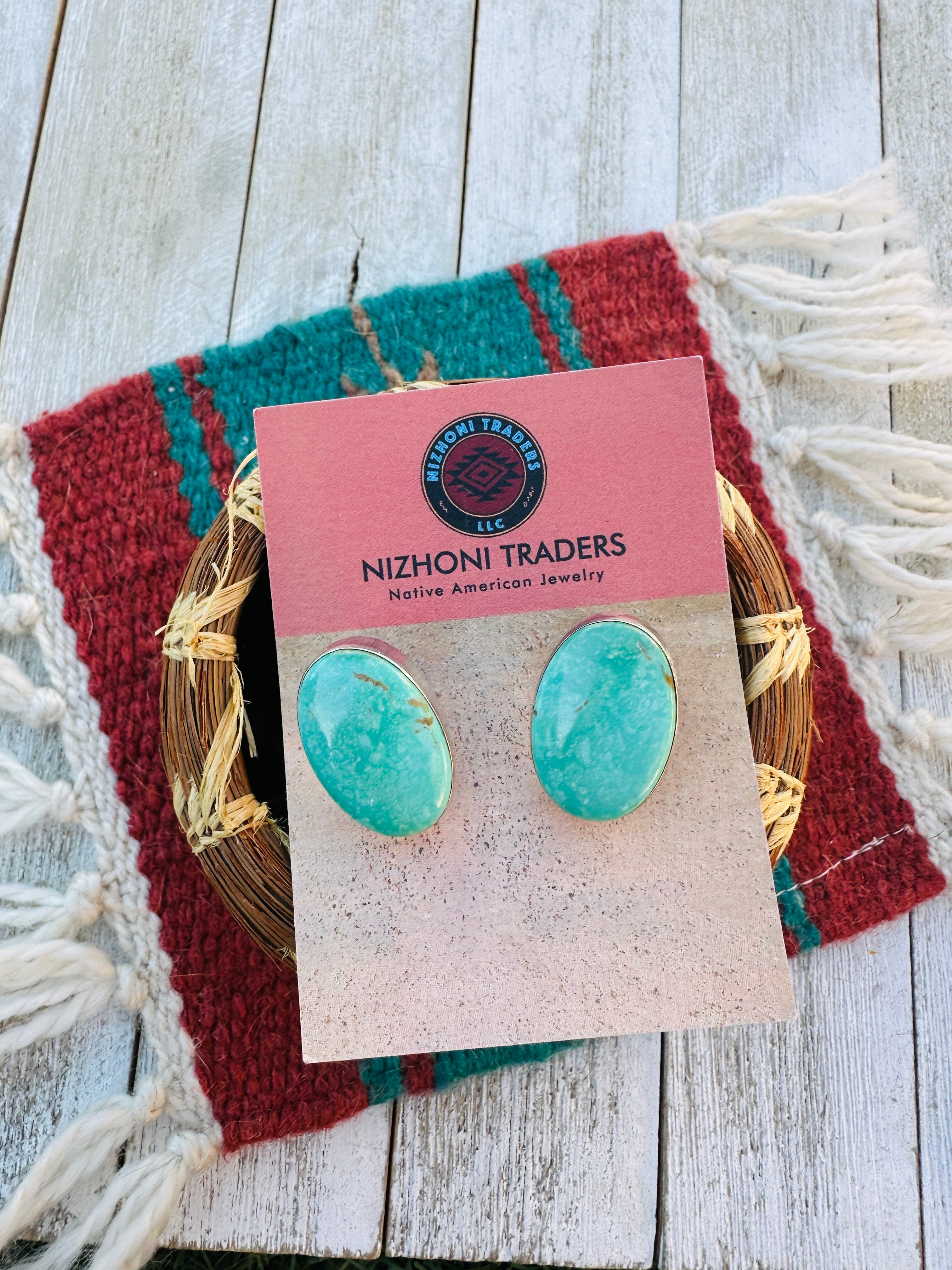 Handcrafted Kingman Turquoise & Sterling Silver Clip On Earrings
