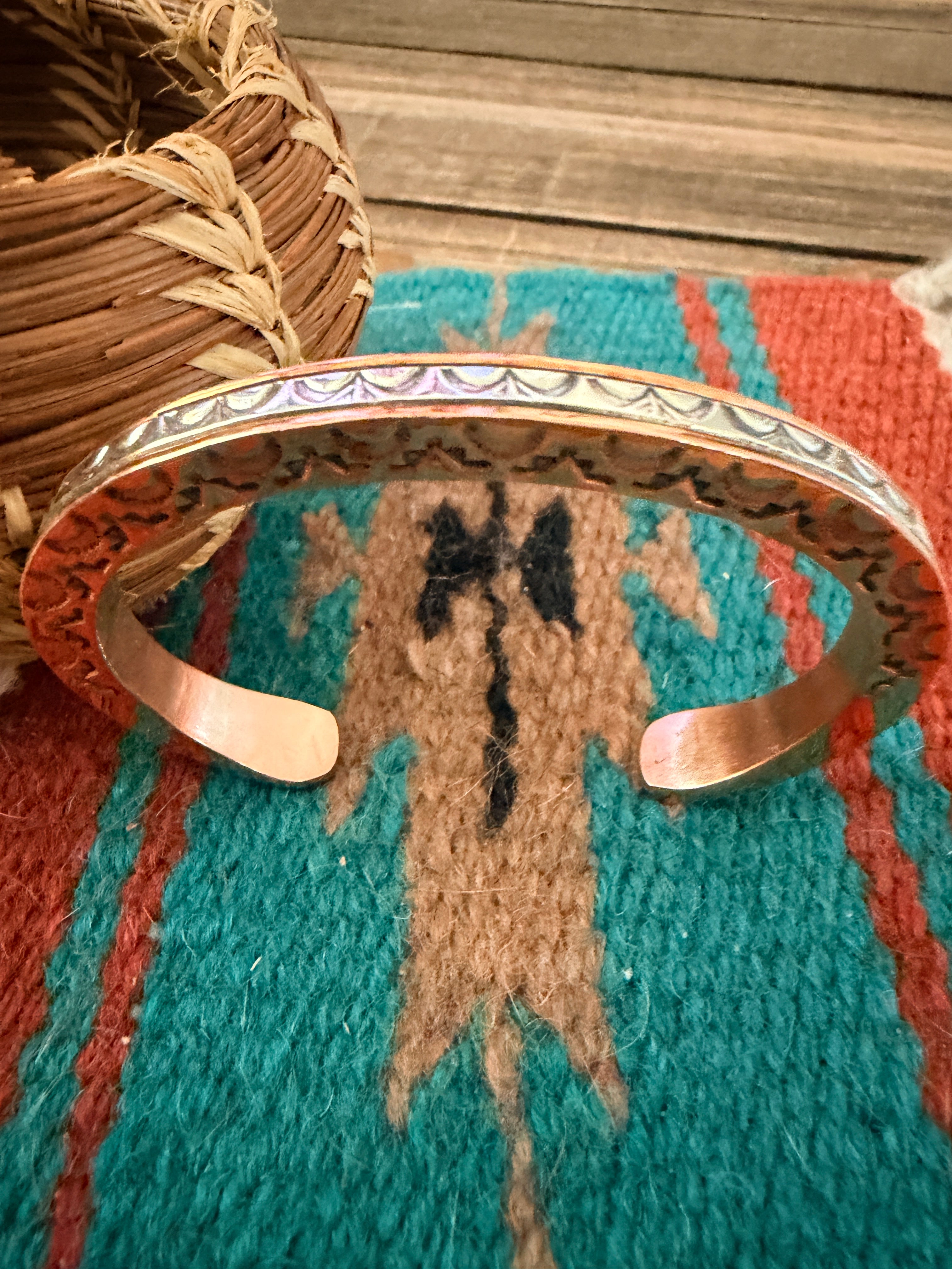 Handcrafted Copper & Sterling Silver Cuff Bracelet by Wylie Secatero