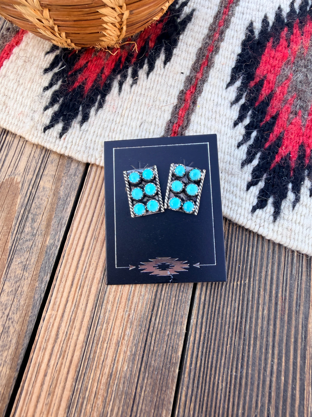 Handcrafted Turquoise & Sterling Silver Cluster Post Earrings