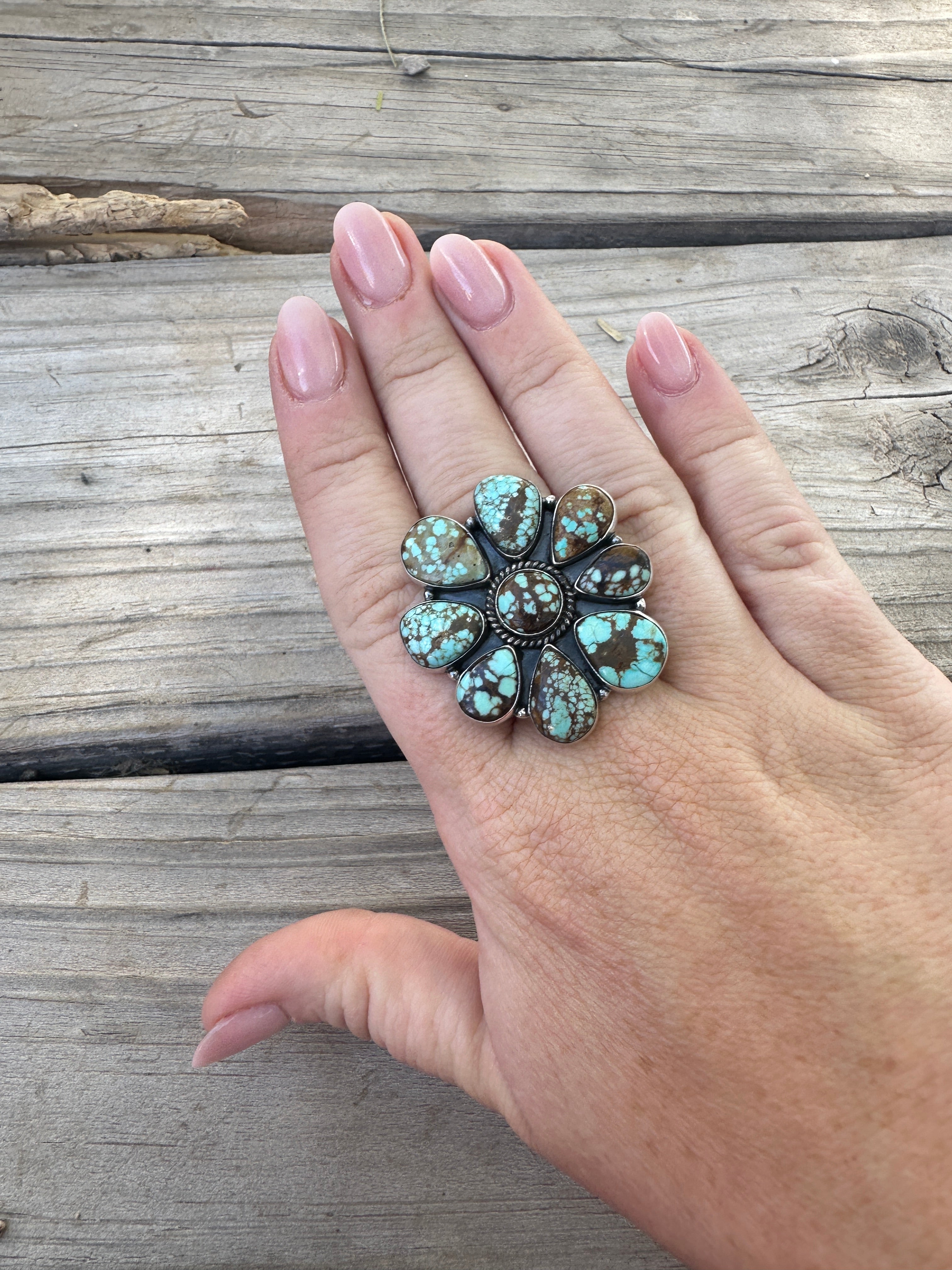 Beautiful Handmade Number 8 Turquoise And Sterling Silver Adjustable Ring