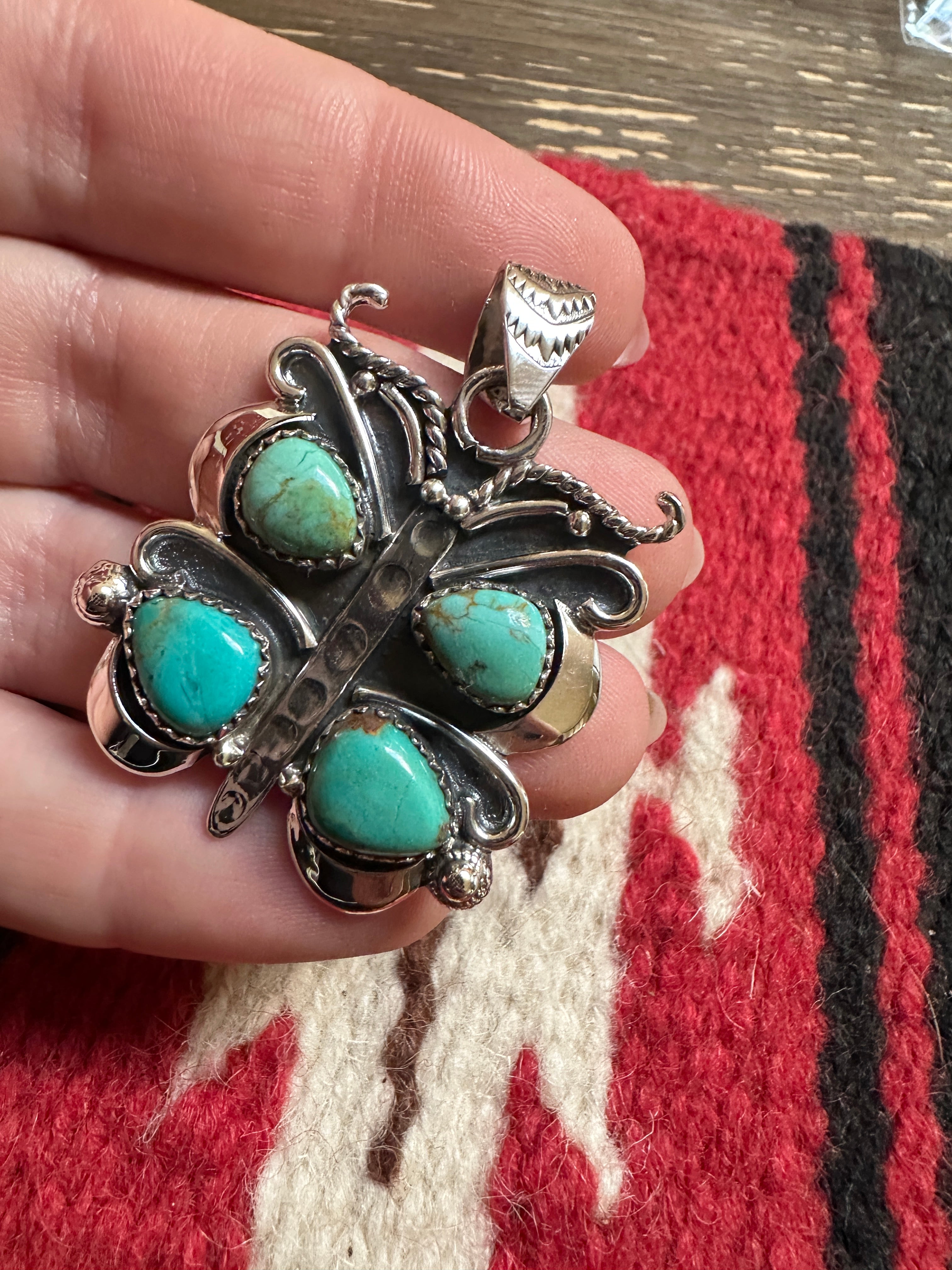 Beautiful Handmade Sterling Silver & Turquoise Butterfly Pendant