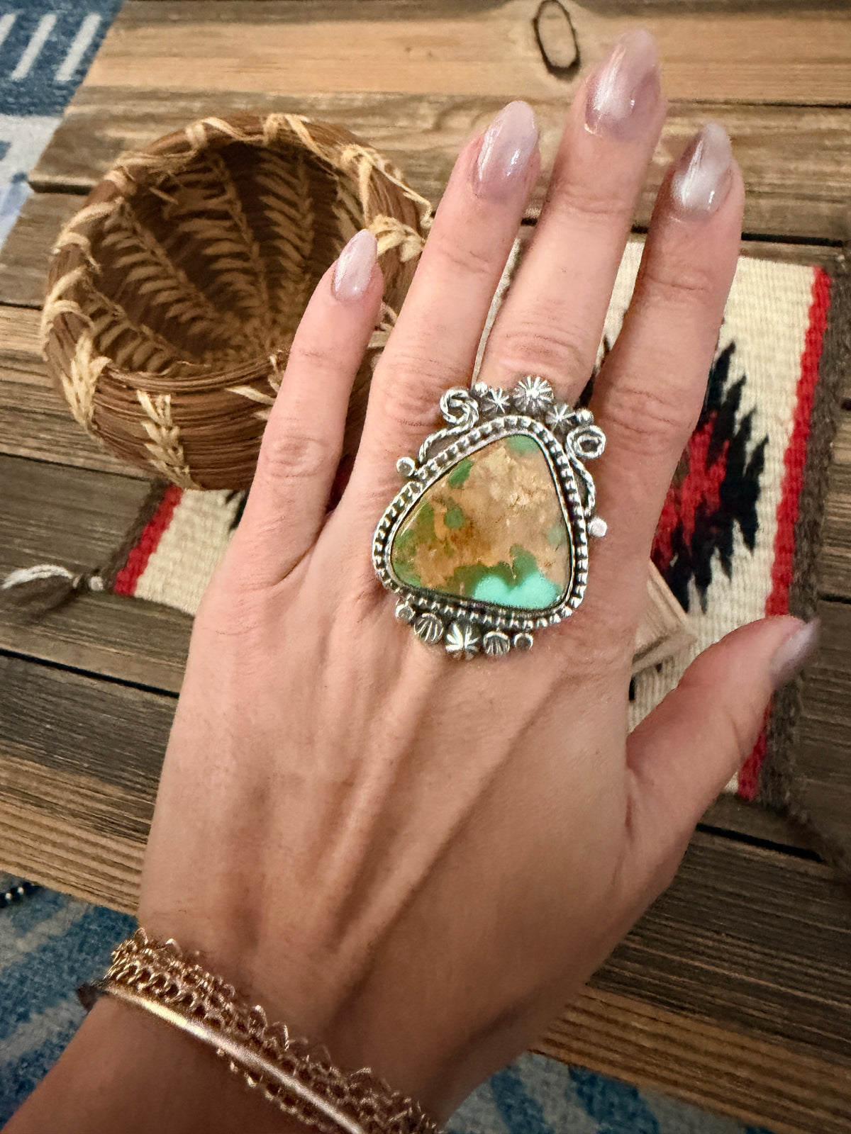 Handcrafted Royston Turquoise & Sterling Silver Ring 9.25 by Rosella Paxson