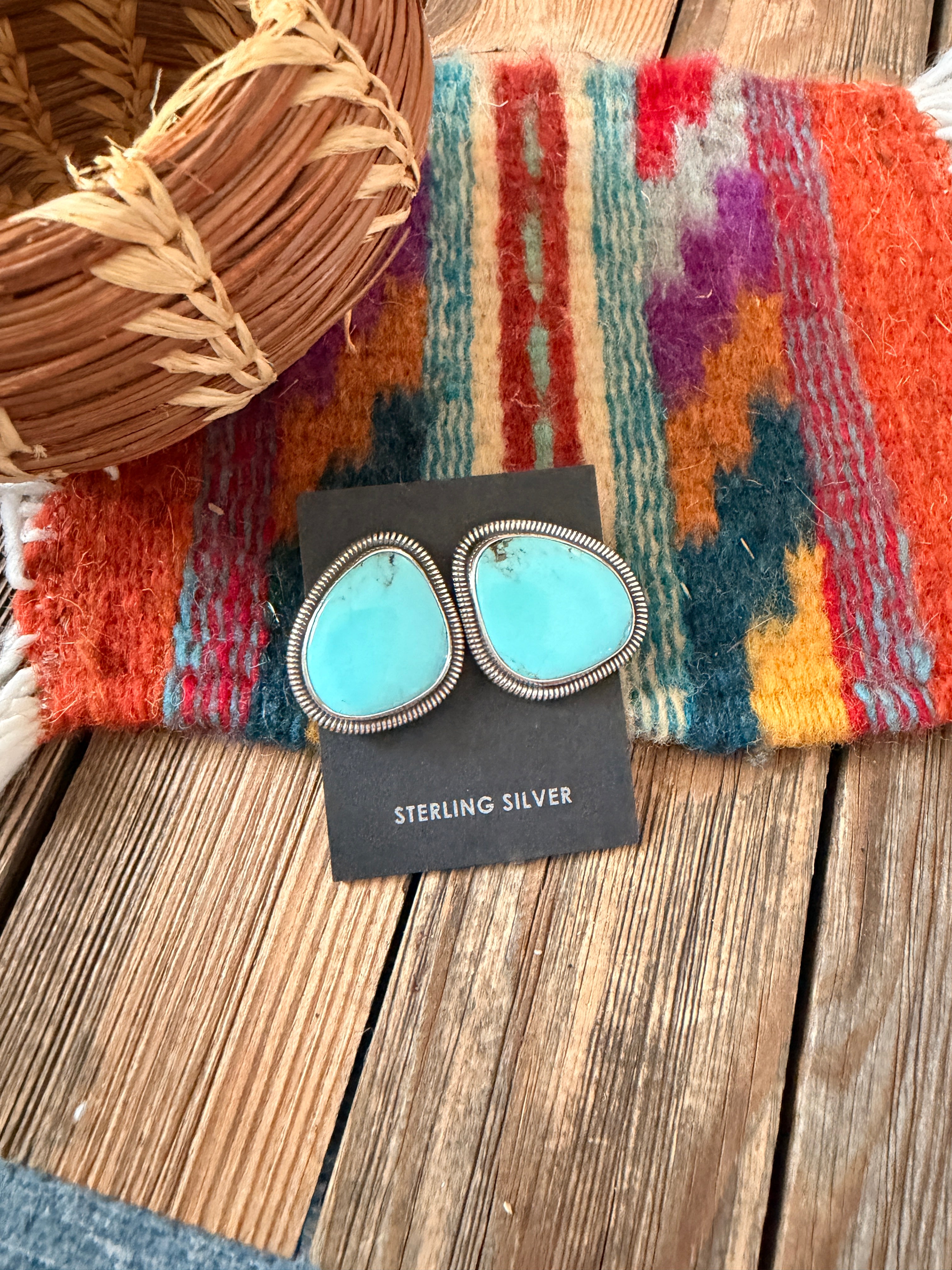 Handcrafted Turquoise & Sterling Silver Post Earrings