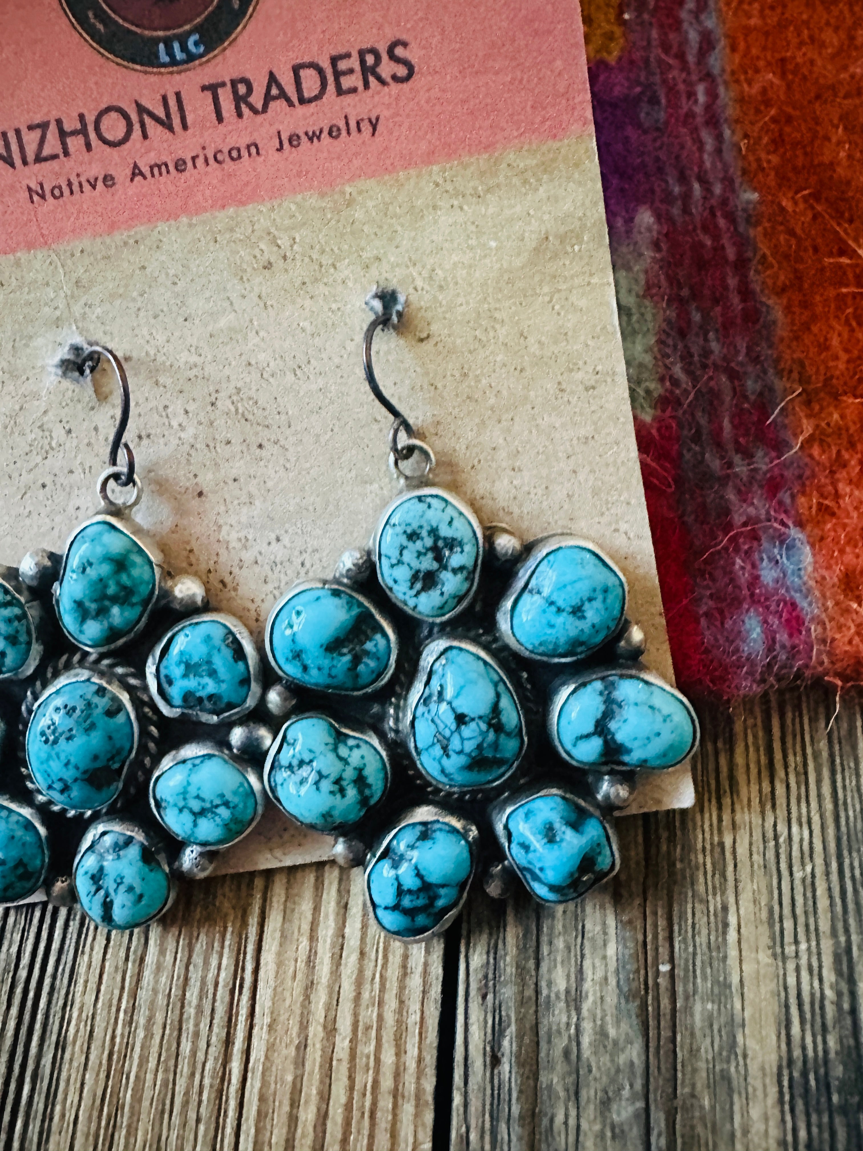 Handcrafted Kingman Web Turquoise & Sterling Silver Dangle Earrings by Eleanor Largo