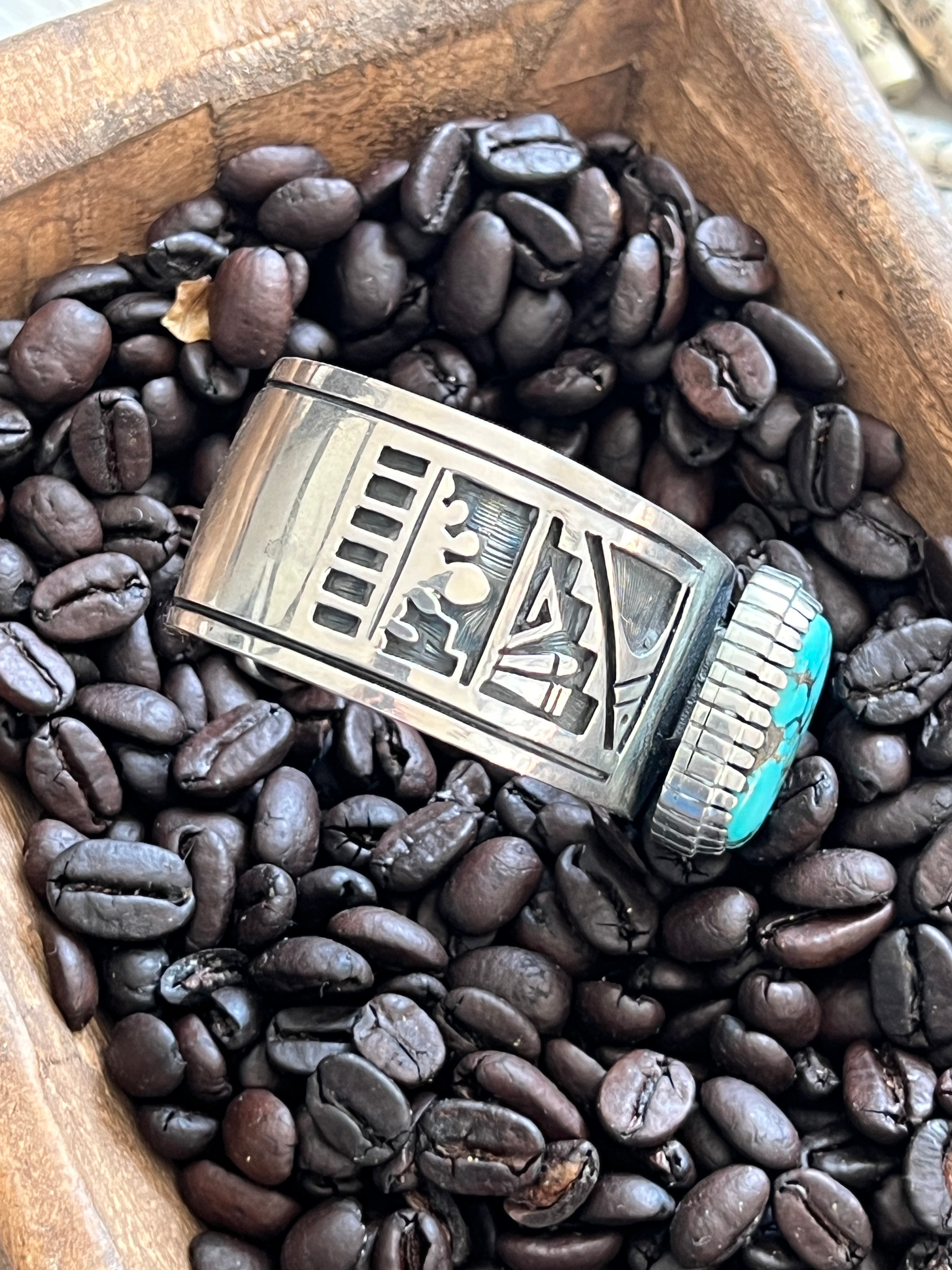 Handcrafted Timmy Earl Yazzie Kilt Design Sterling and Turquoise Cuff