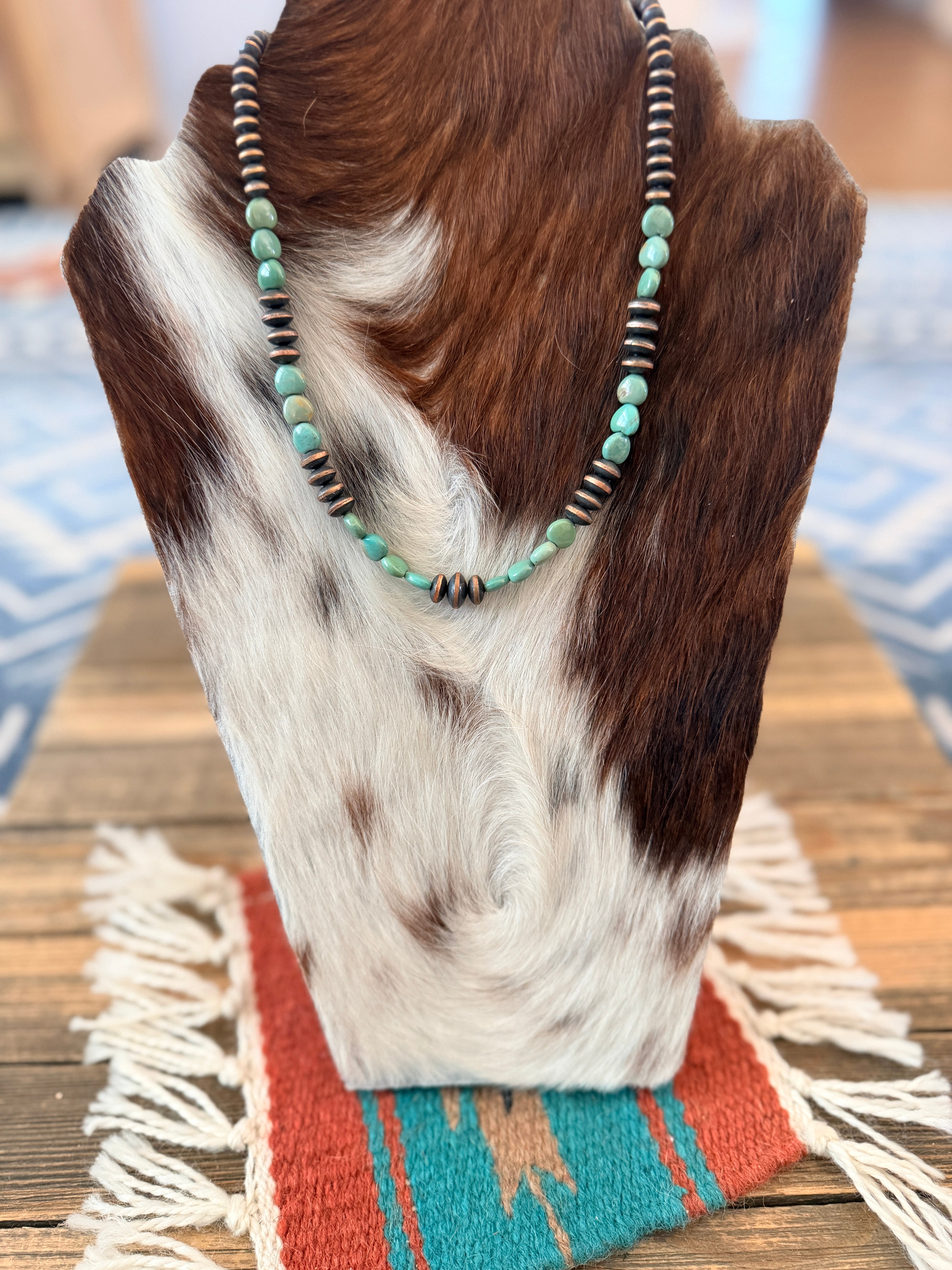 Handcrafted Turquoise & Copper 18” Beaded Necklace