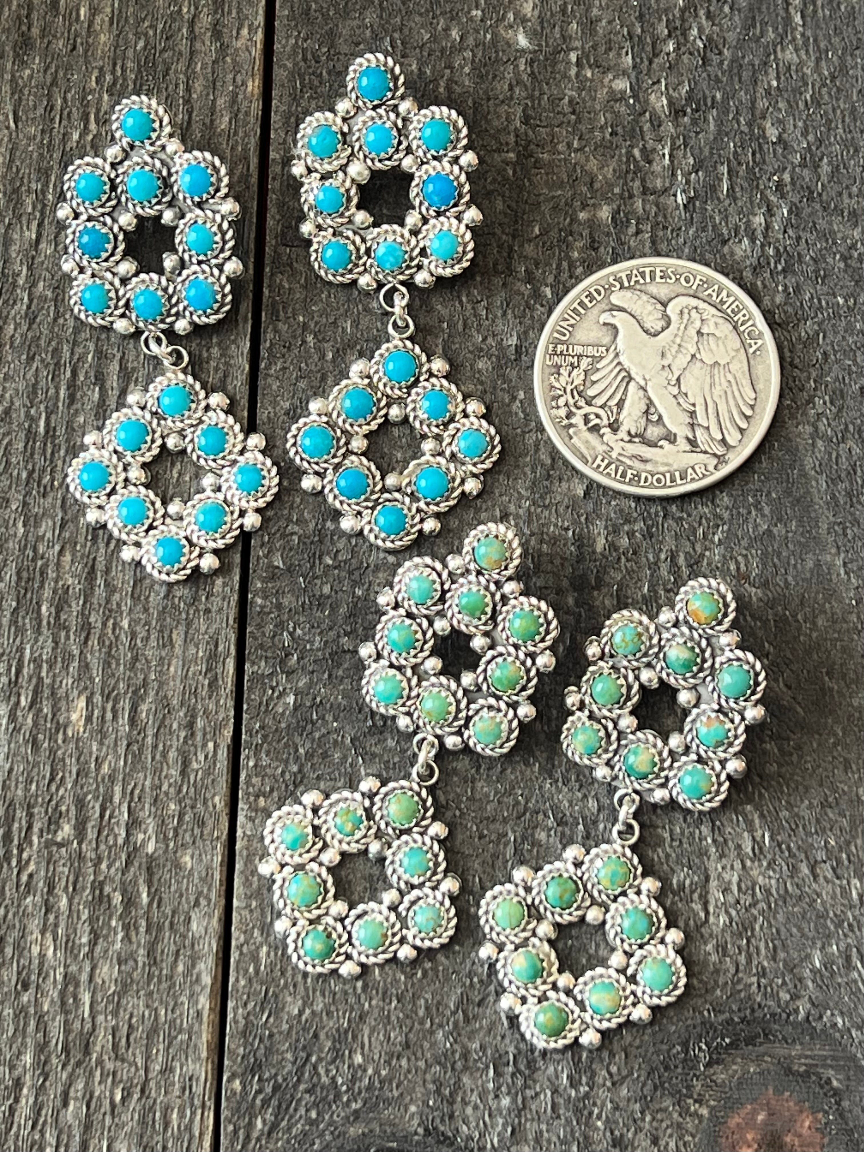 Handcrafted Sterling Silver and Snake Eye Turquoise Cluster Earrings by Dillon Cheama