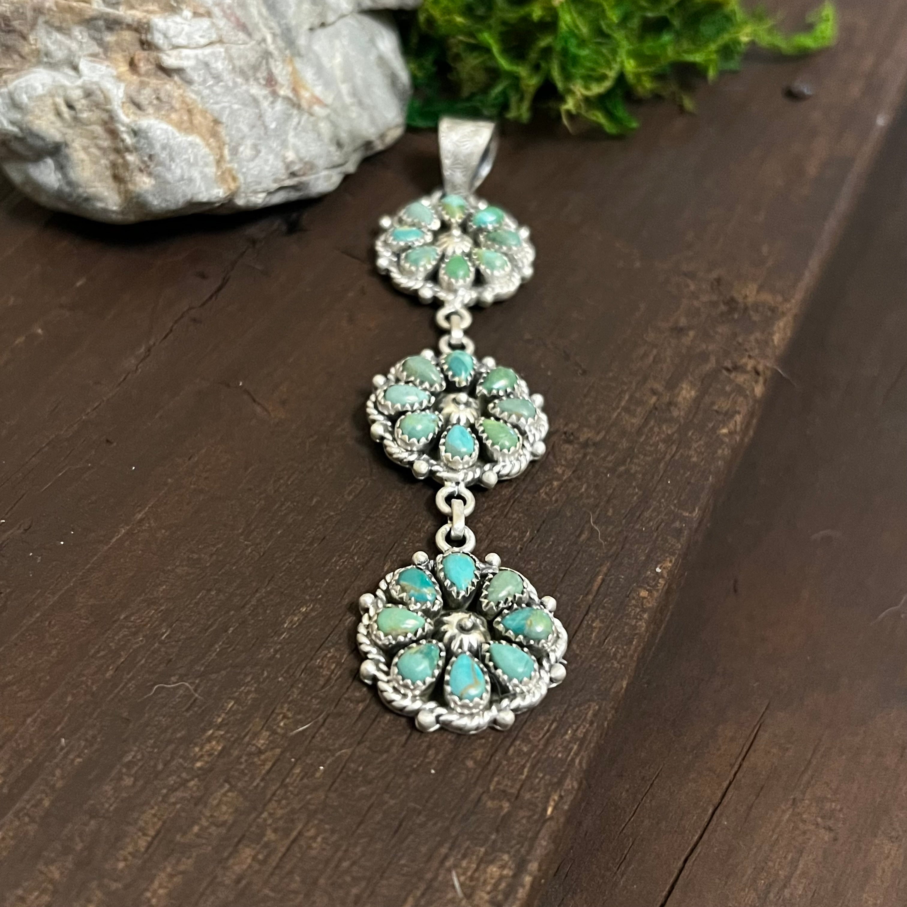 Handmade Sterling Silver & Turquoise 3-Layer Cluster Pendant