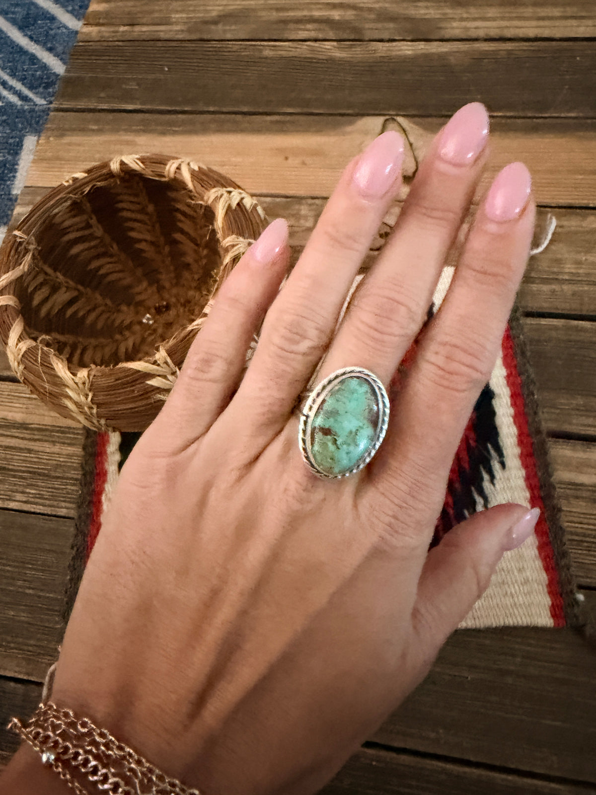 Handcrafted Turquoise & Sterling Silver Ring Size 9.75