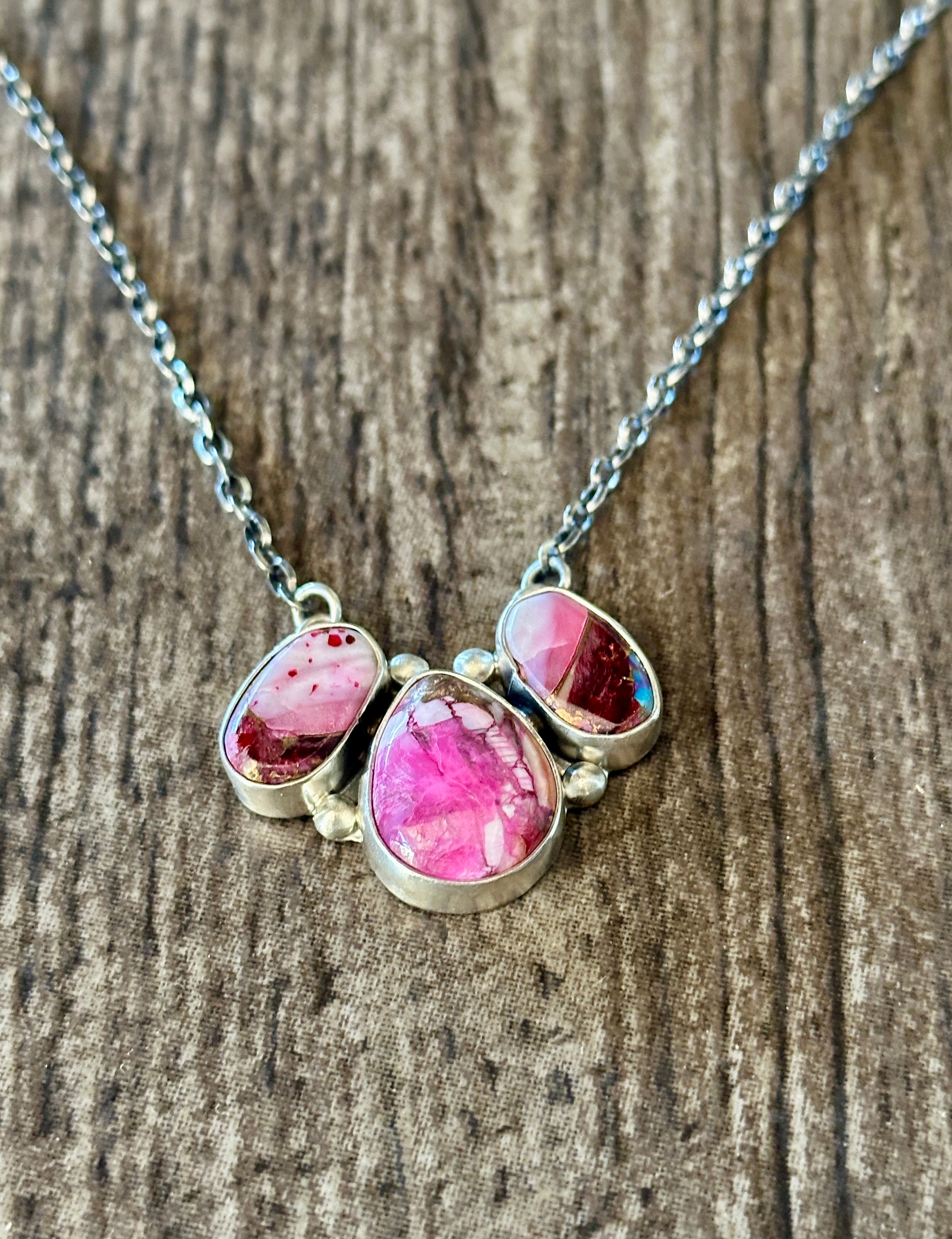 Handcrafted Sterling Silver & Pink Dream Mohave Necklace Signed