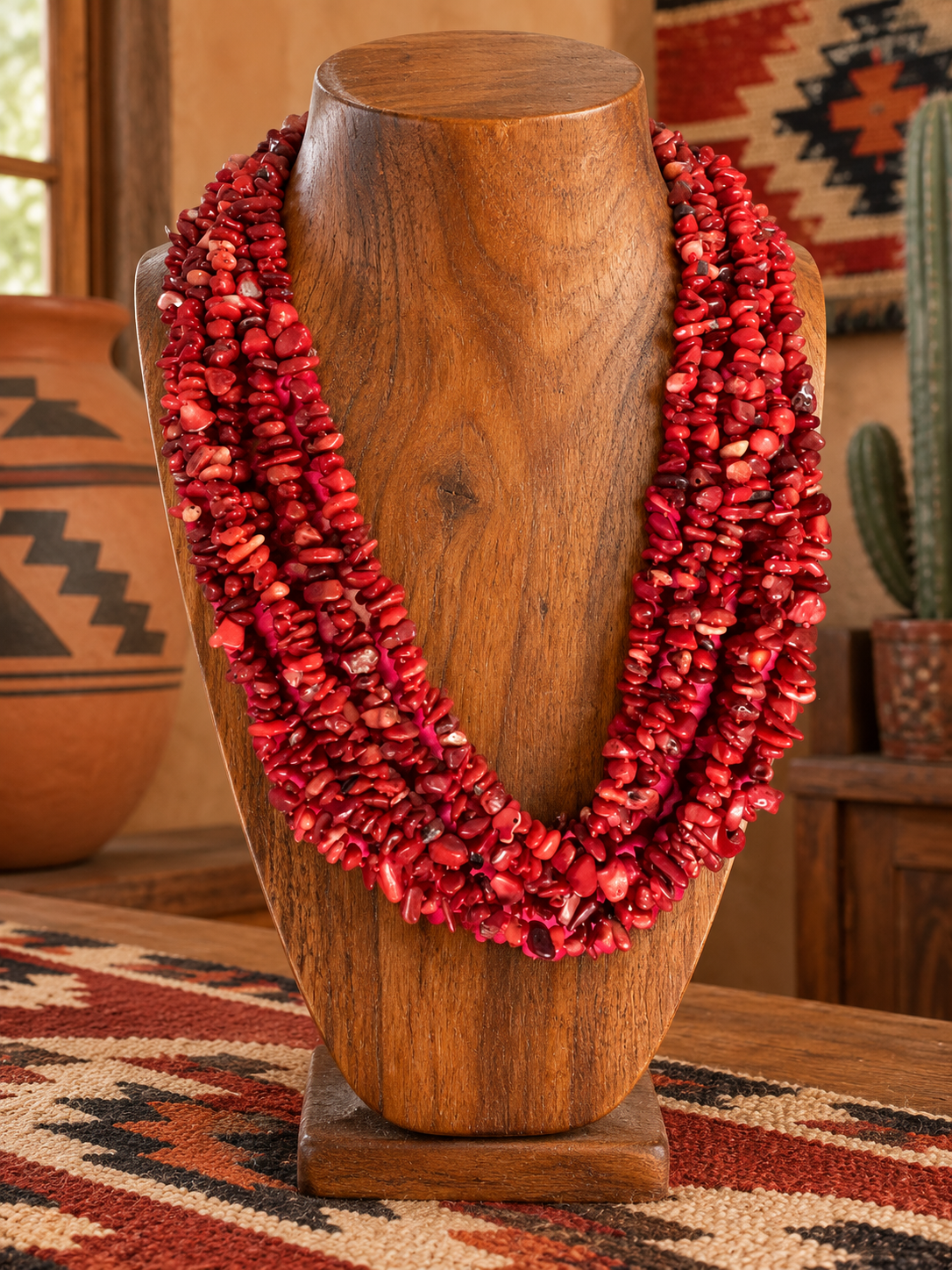 Multi-Strand Red Coral Chip Necklace