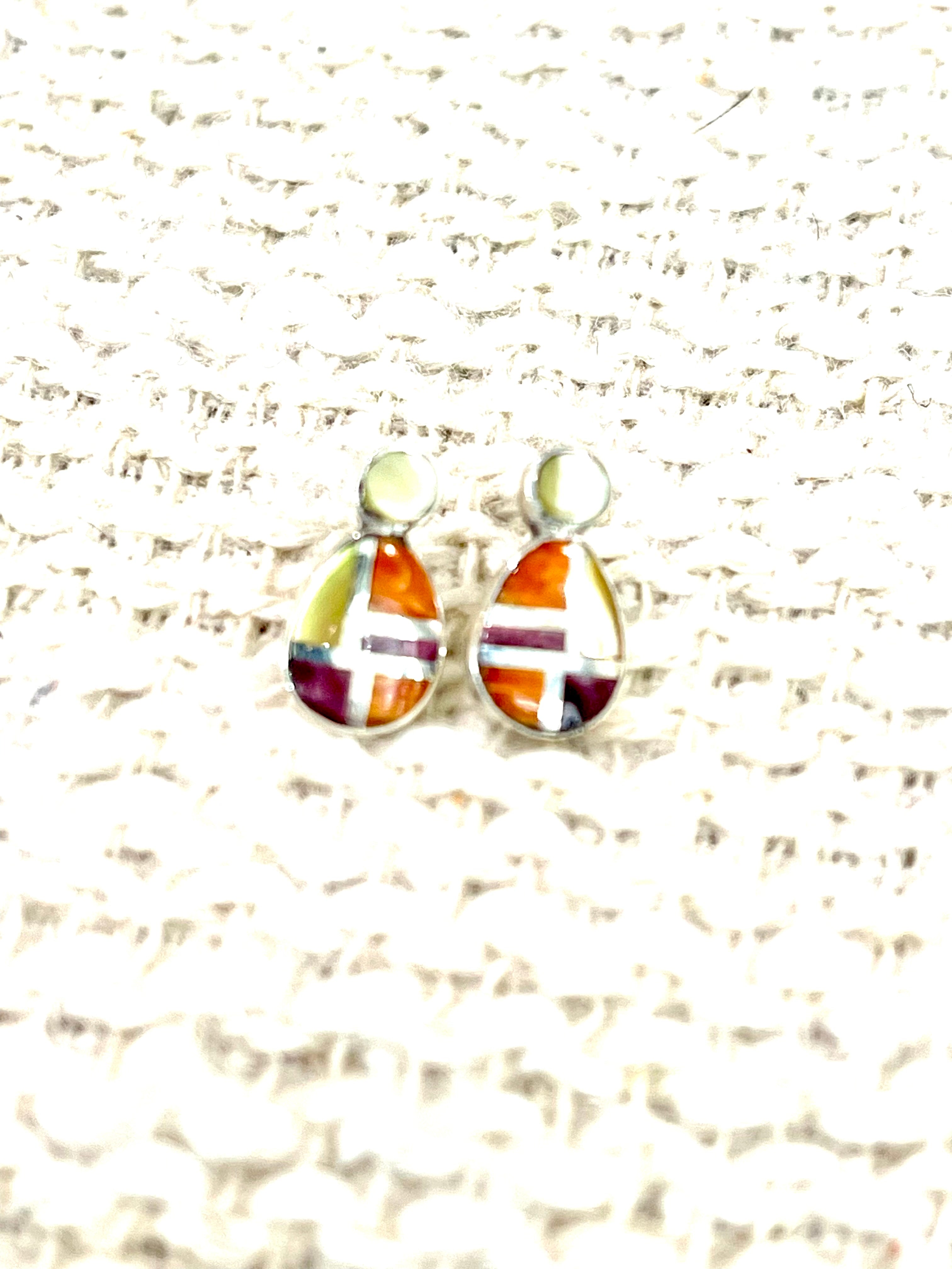 Gorgeous Handmade Sterling Silver & Multi Stone Inlay Post Earrings