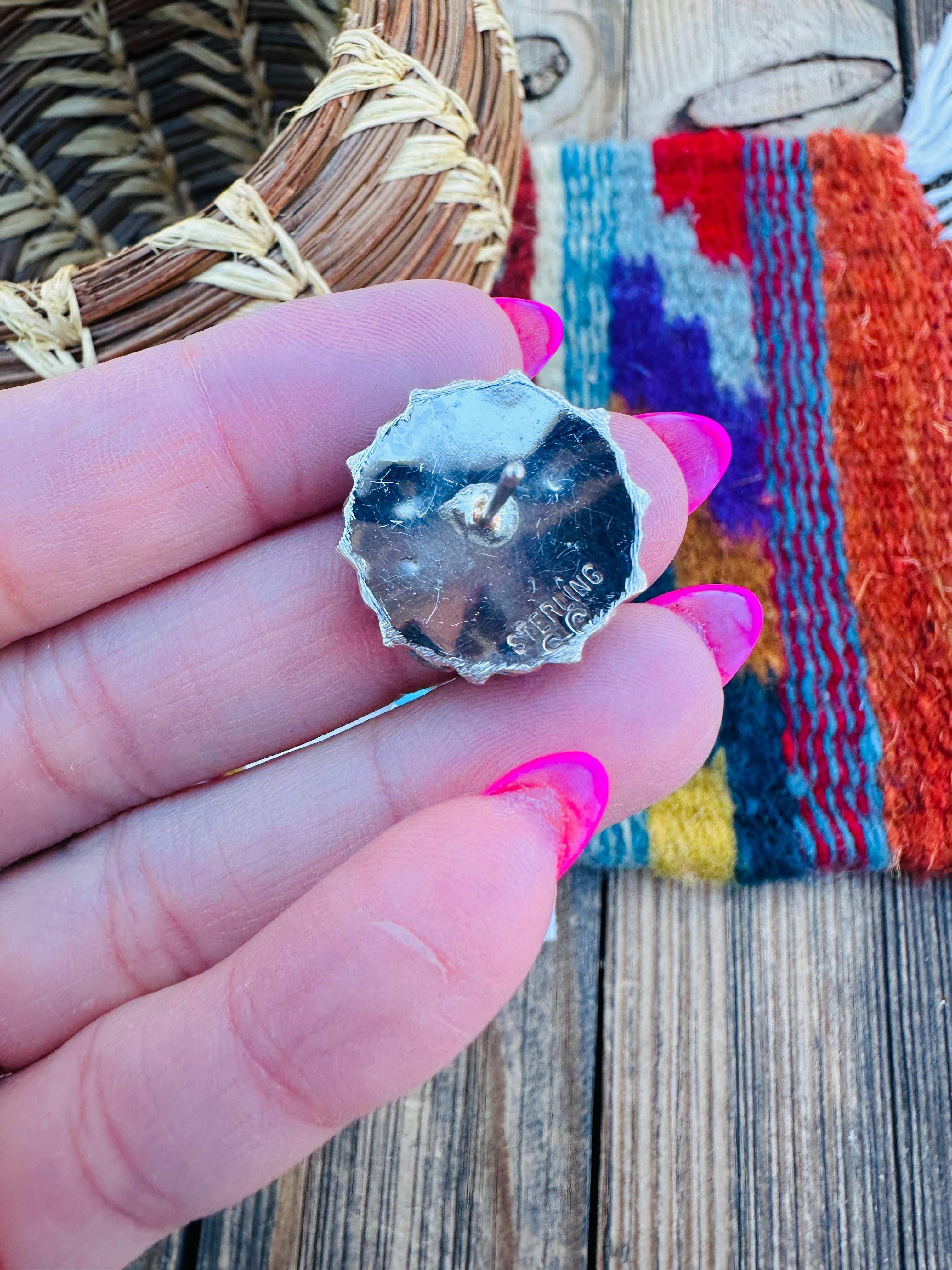 Handcrafted Turquoise & Sterling Silver Cluster Post Earrings