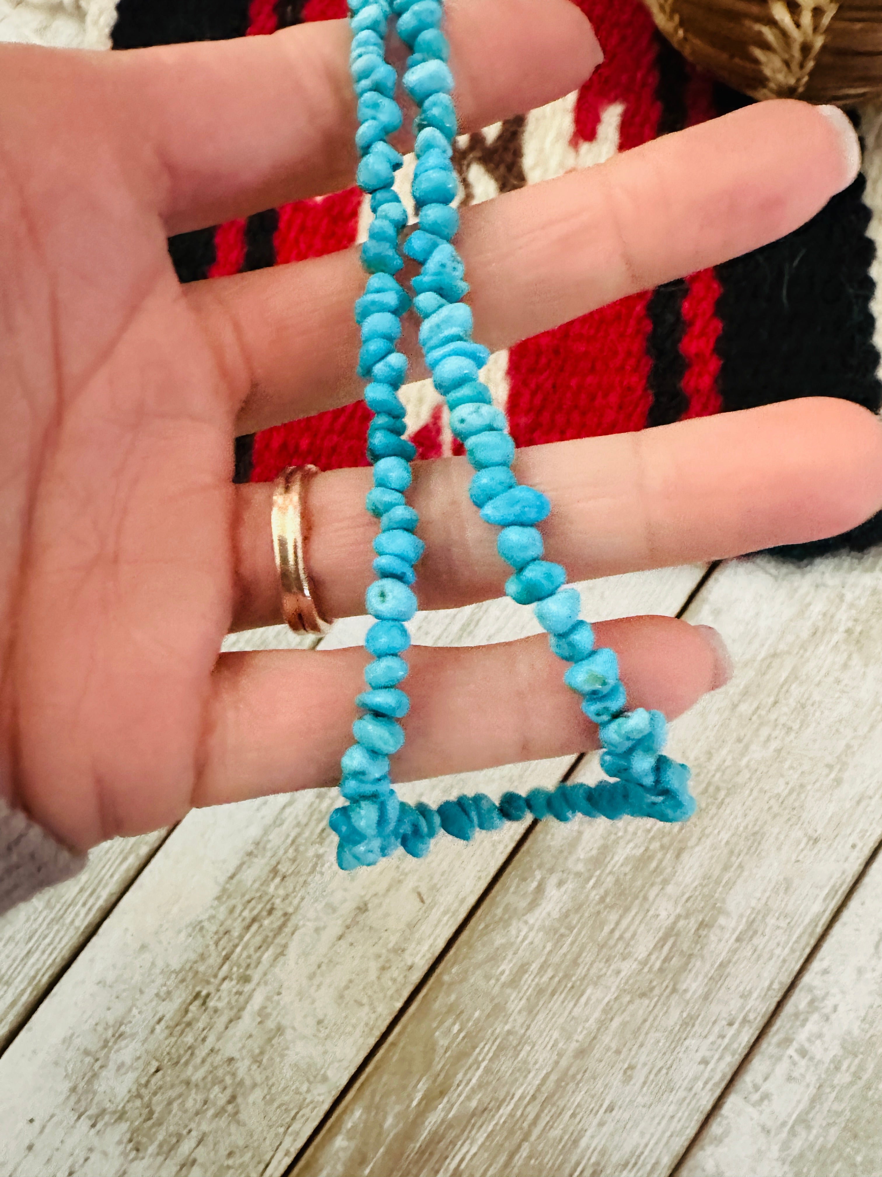 Handcrafted Turquoise & Sterling Silver 14” Beaded Necklace