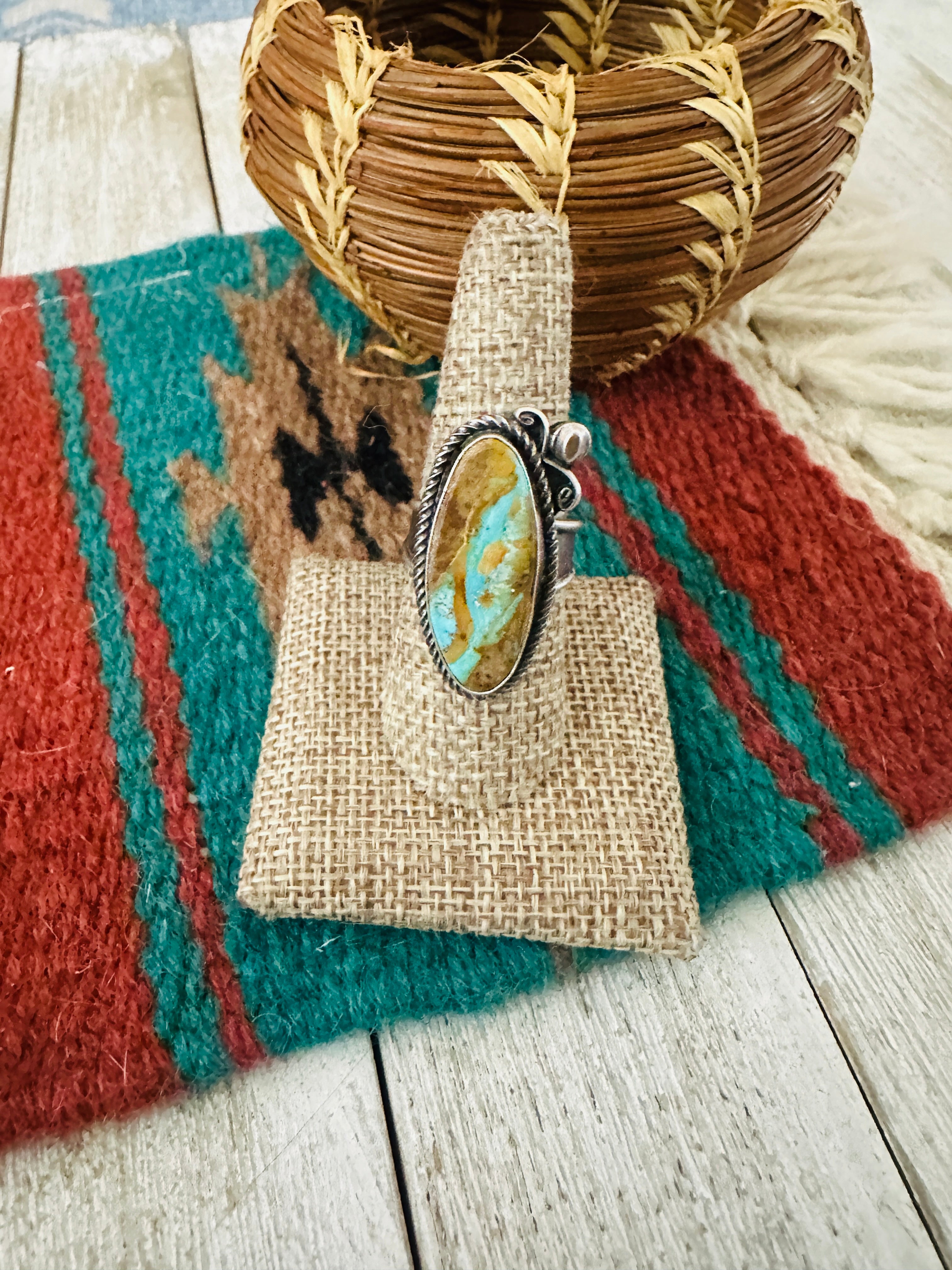 Handcrafted Turquoise & Sterling Silver Adjustable Ring by Jacqueline Silver