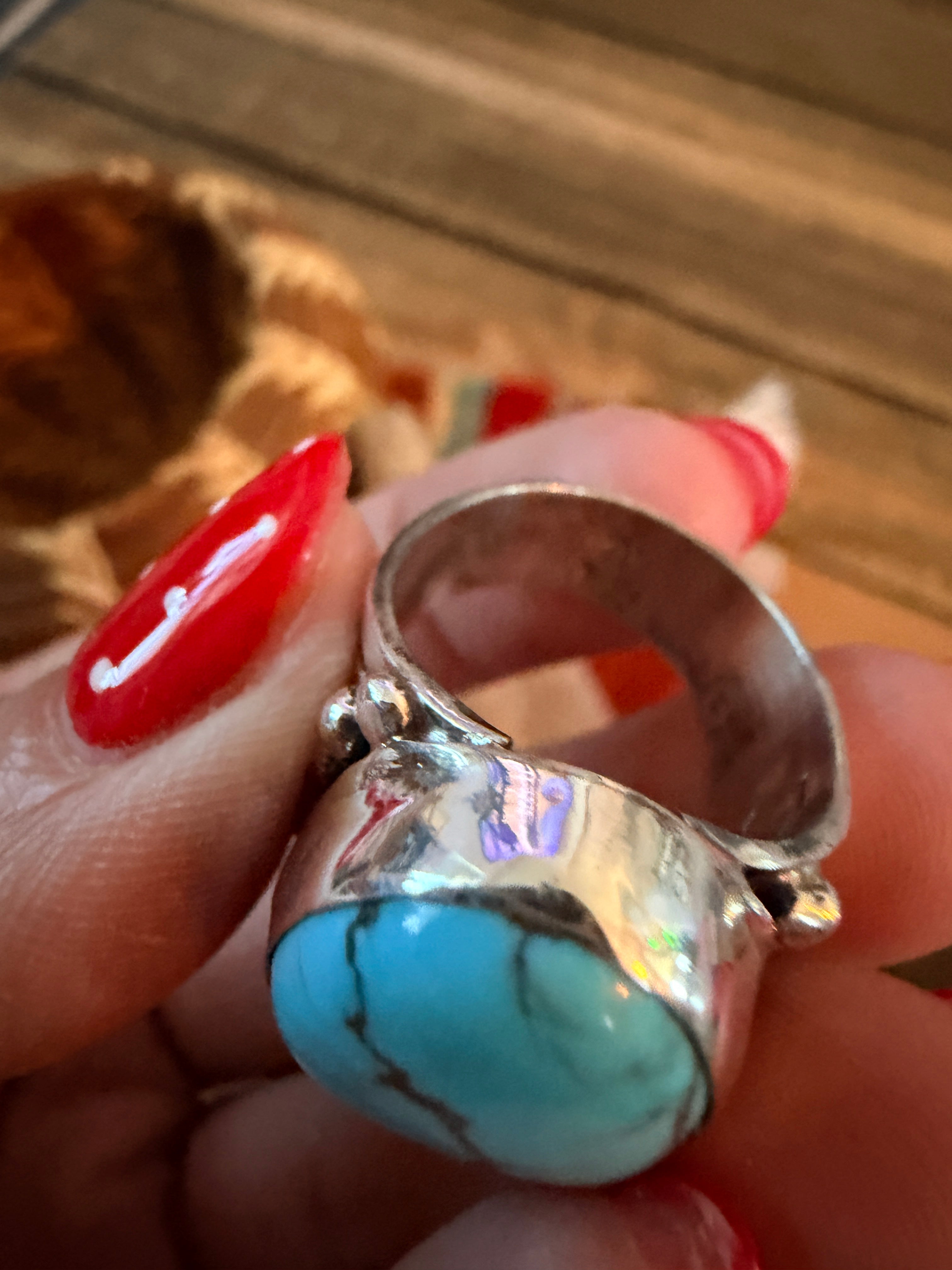 Handcrafted Turquoise & Sterling Silver Ring Size 8