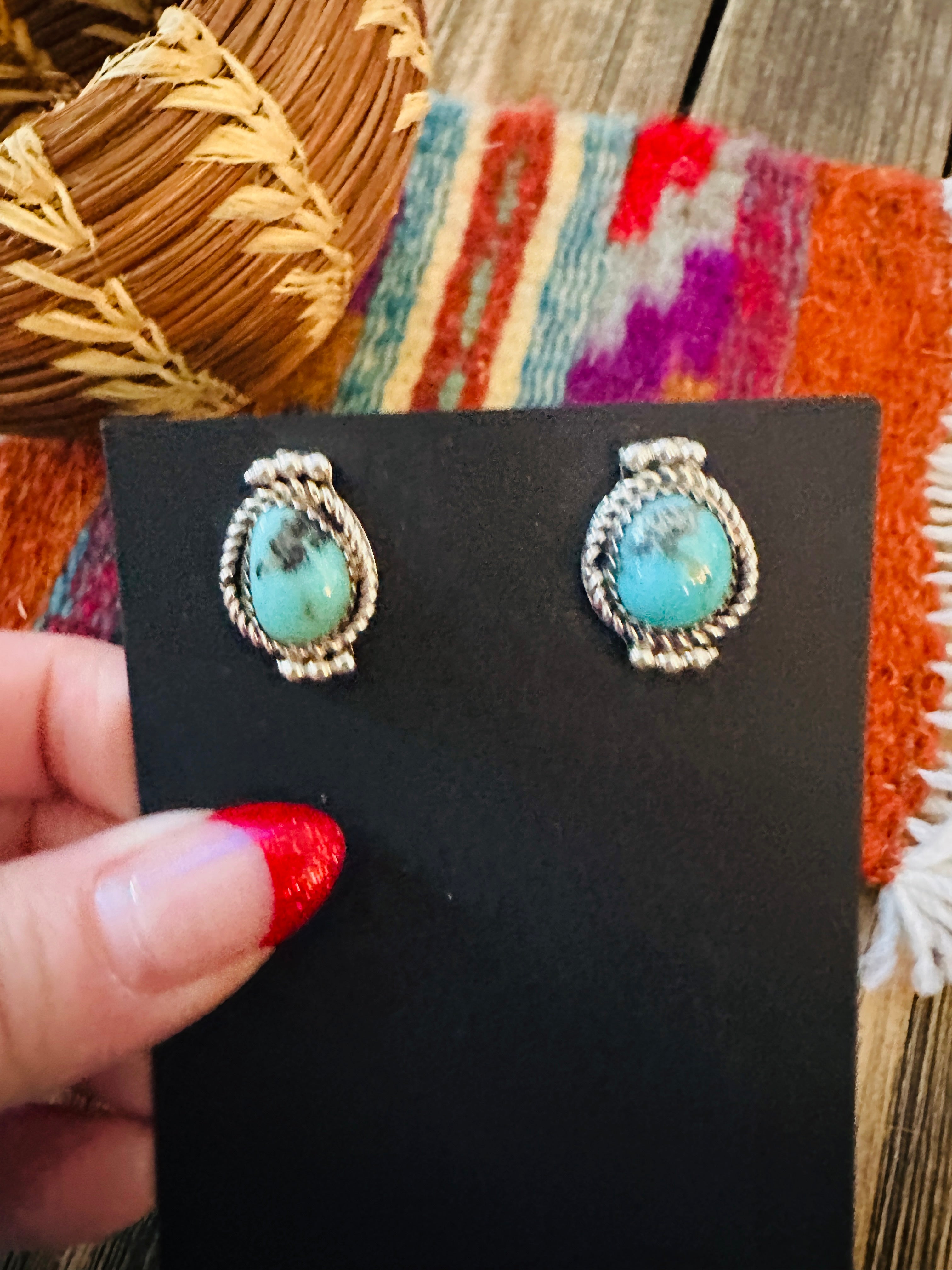 Handcrafted Turquoise & Sterling Silver Post Earrings