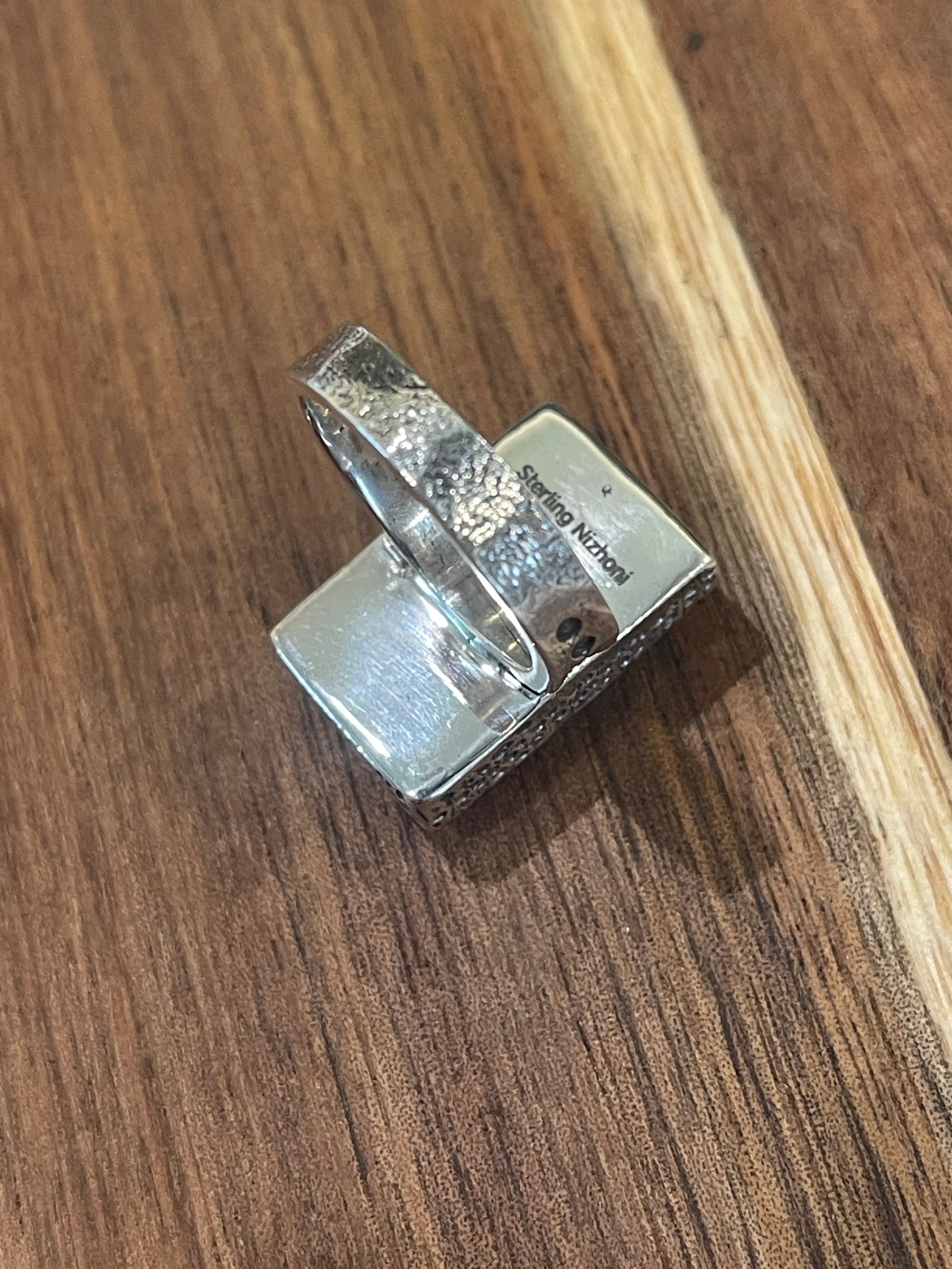 Handmade Sterling Silver & Multi Stone Inlay Ring Size 7.75