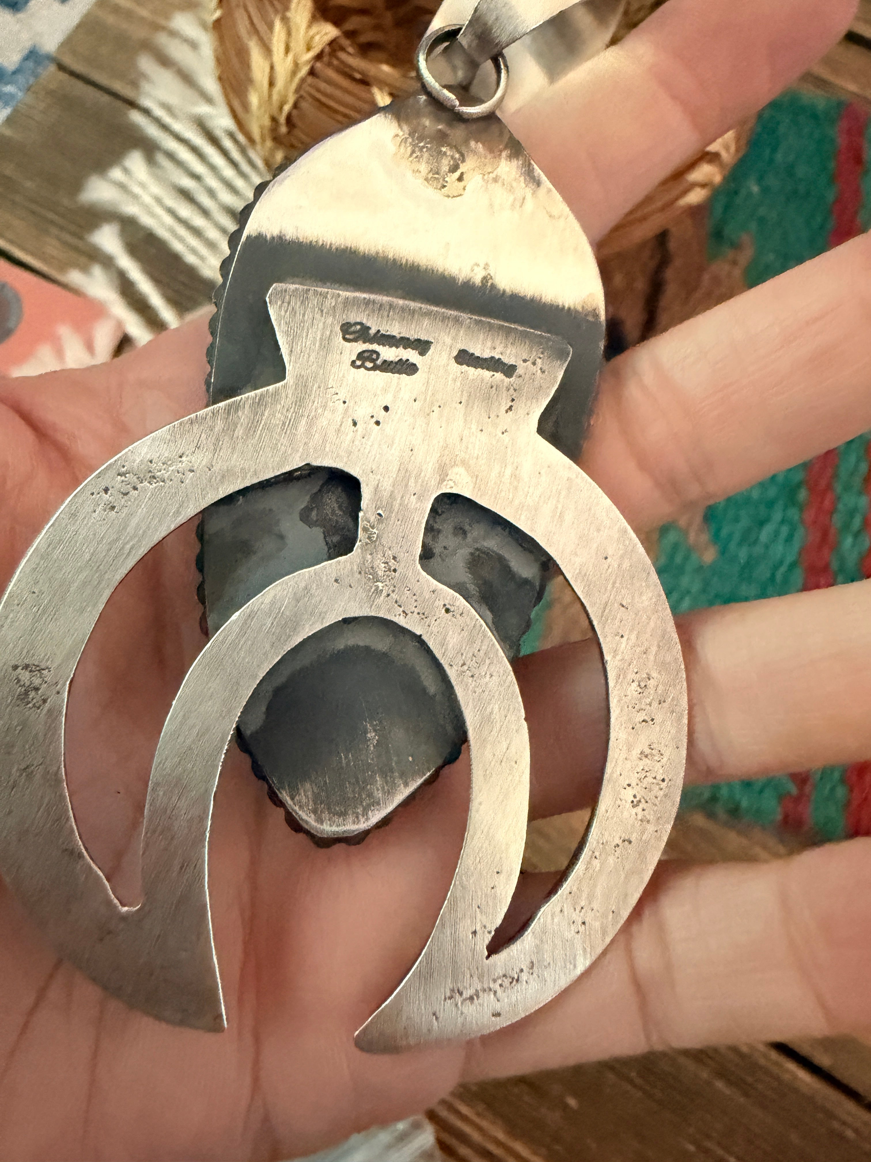 Handcrafted Sterling Silver & Palomino Turquoise Naja Pendant by Chimney Butte