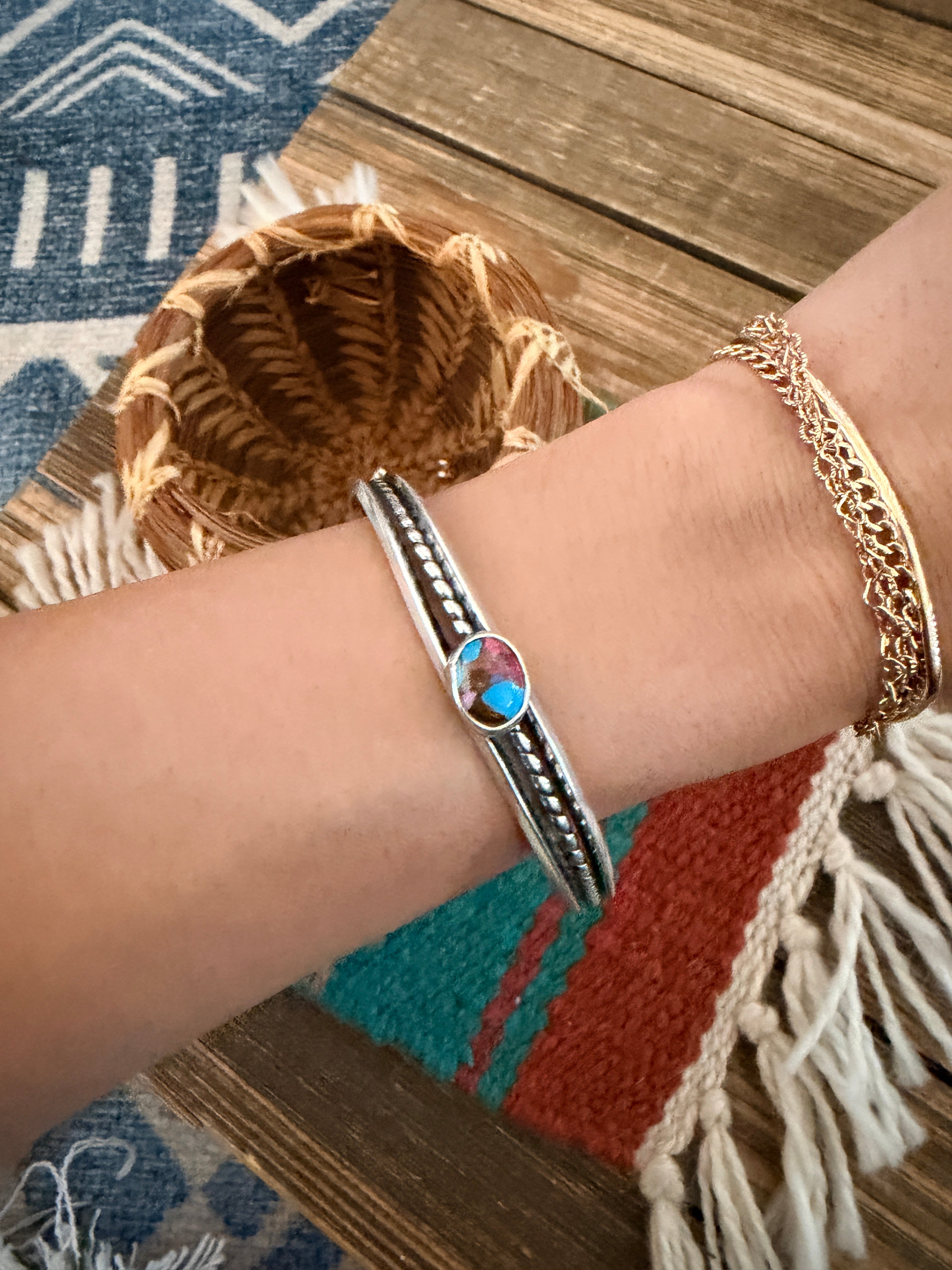 Handcrafted Pink Dream Mojave & Sterling Silver Cuff Bracelet