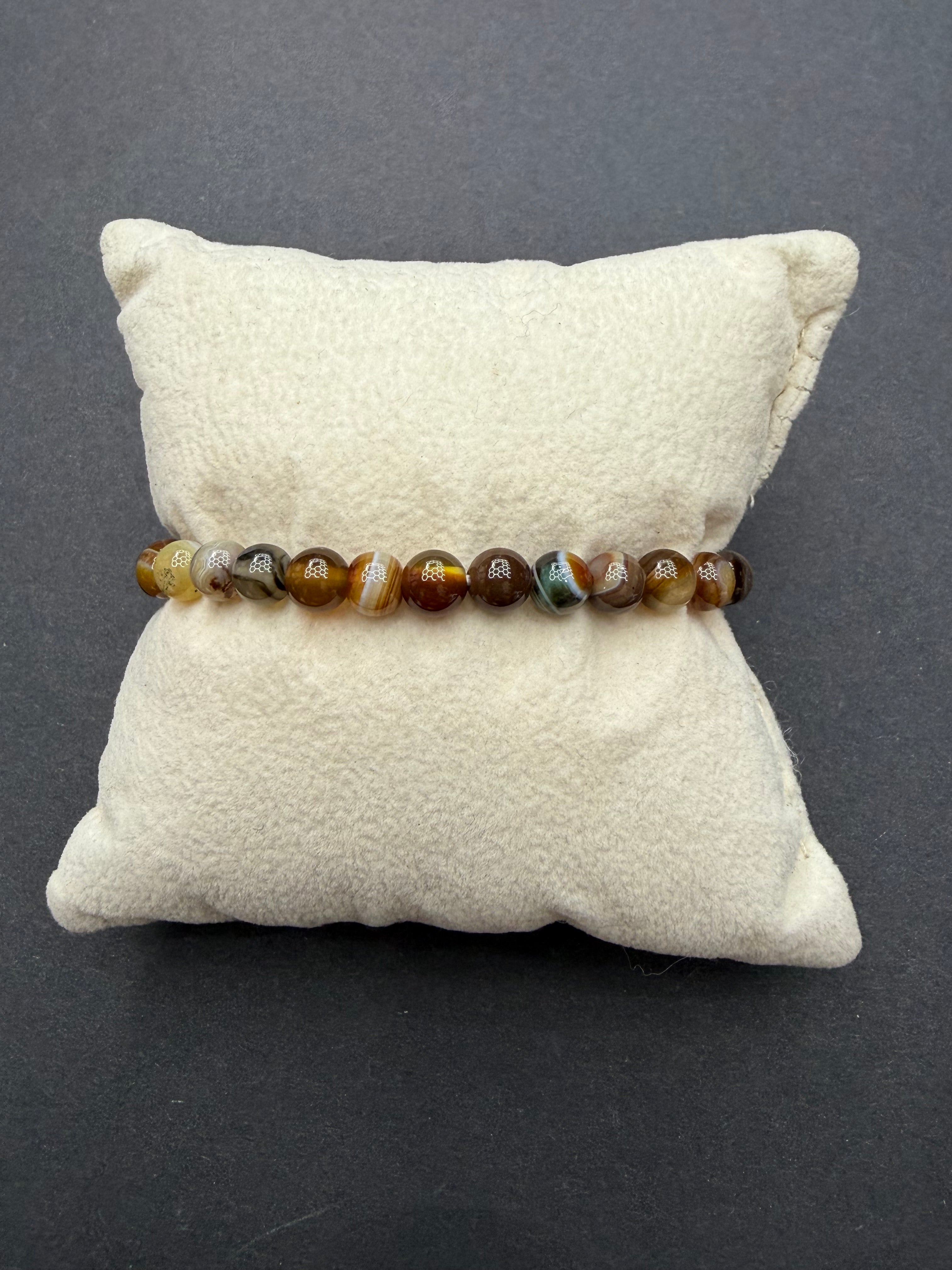 Brown Agate 6mm Beaded Stretch Bracelet