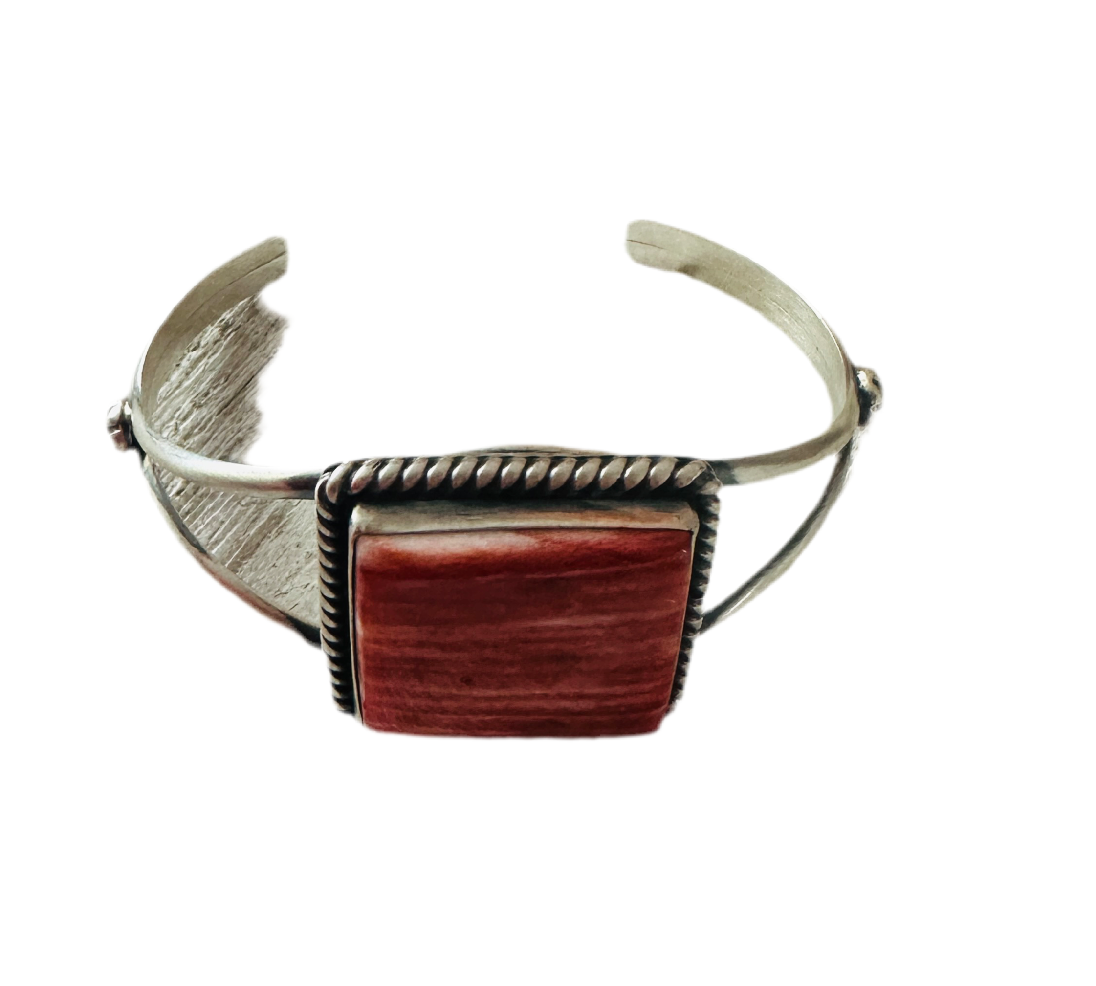 Navajo Orange Spiny & Sterling Silver Square Cuff Bracelet