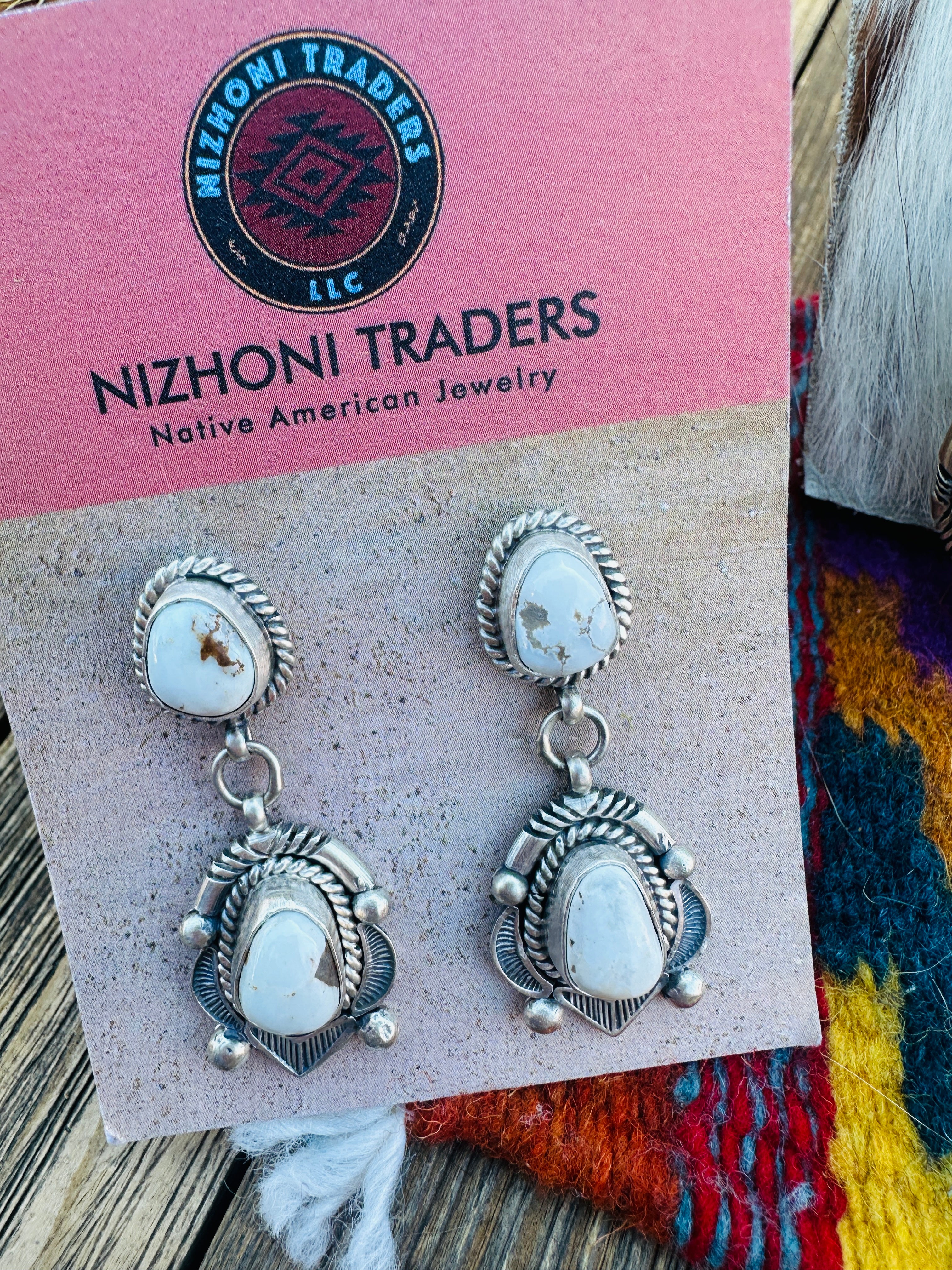 Handcrafted Dry Creek Turquoise & Sterling Silver Squash Blossom Necklace and Earring Set