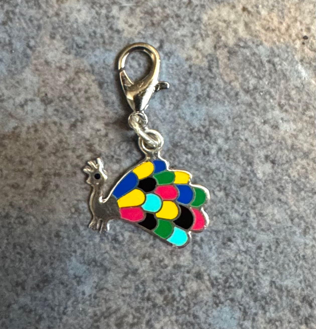 Multicolored Peacock Sterling Silver Charm