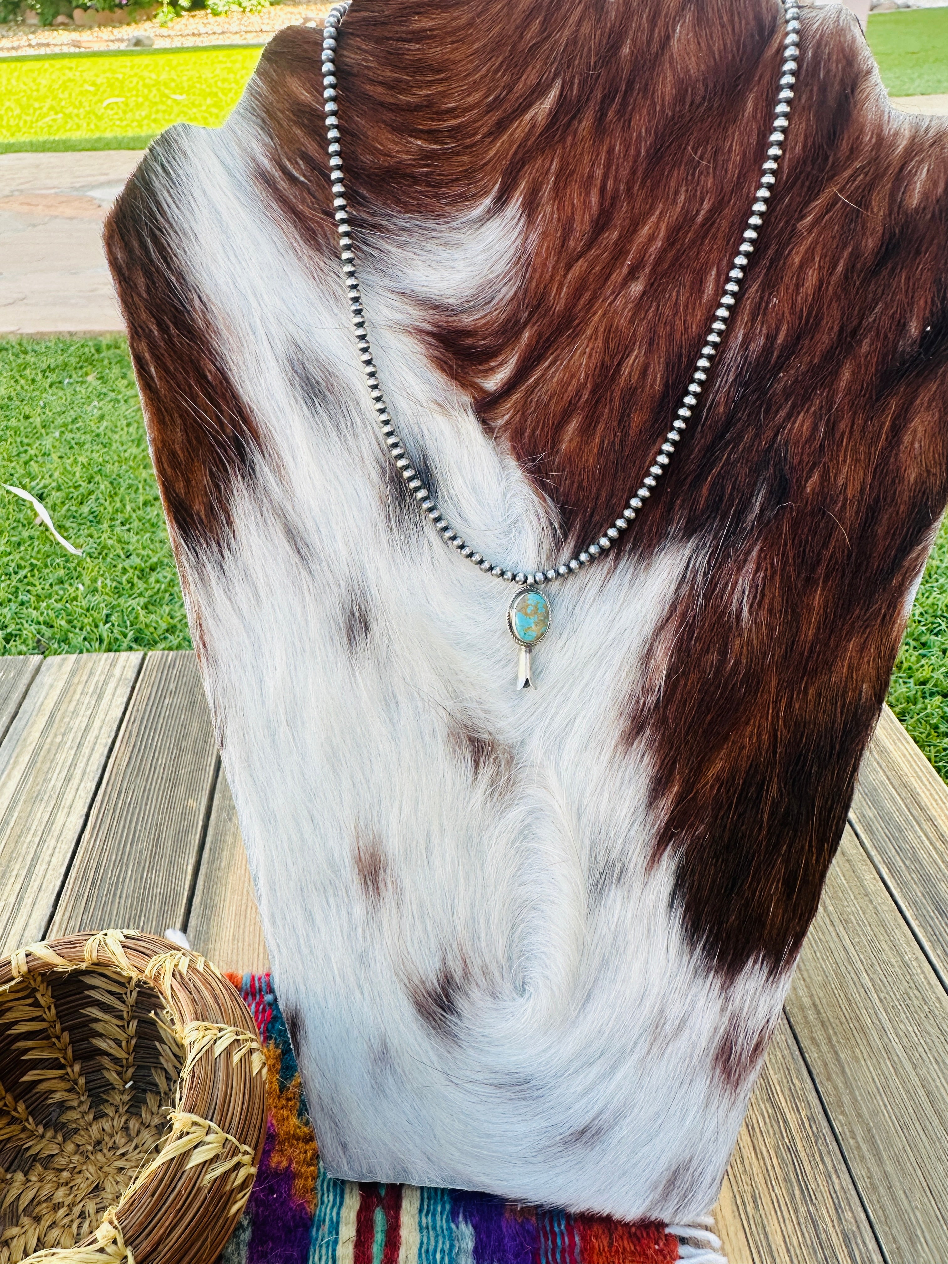 Handcrafted Turquoise & Sterling Silver Beaded Blossom Necklace