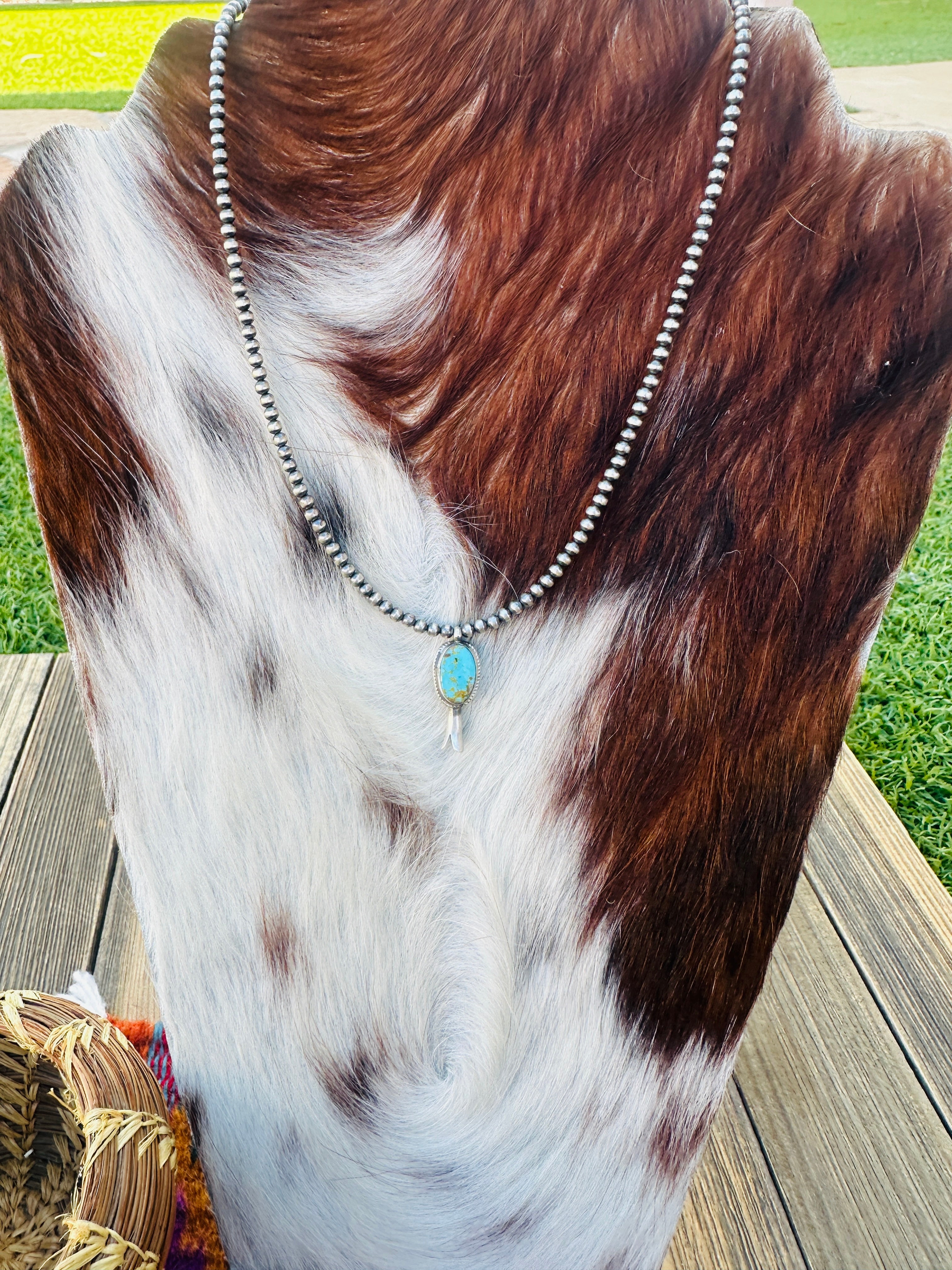 Handcrafted Turquoise & Sterling Silver Beaded Blossom Necklace