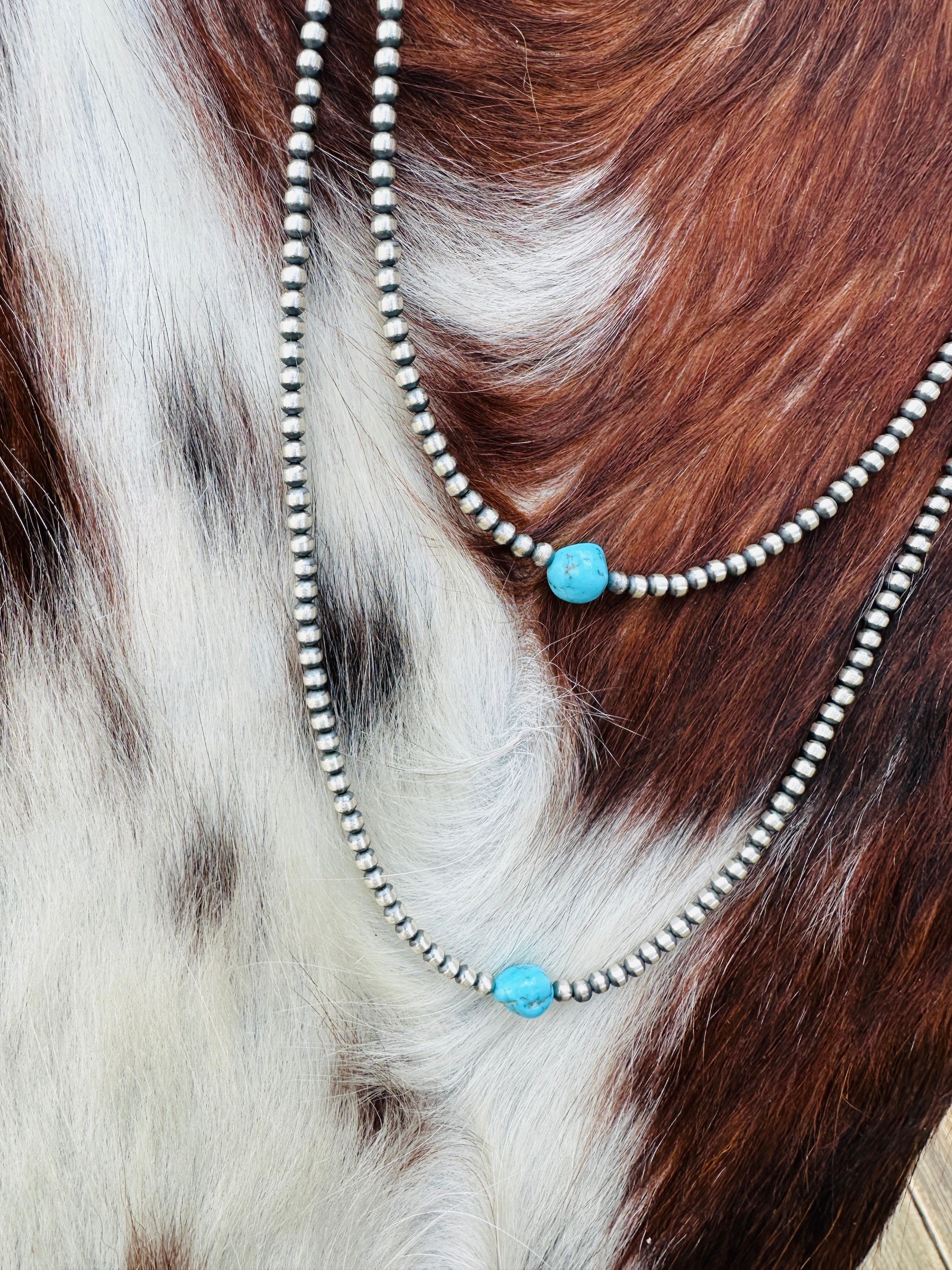 Handcrafted Turquoise & Sterling Silver Pearl Beaded Necklace