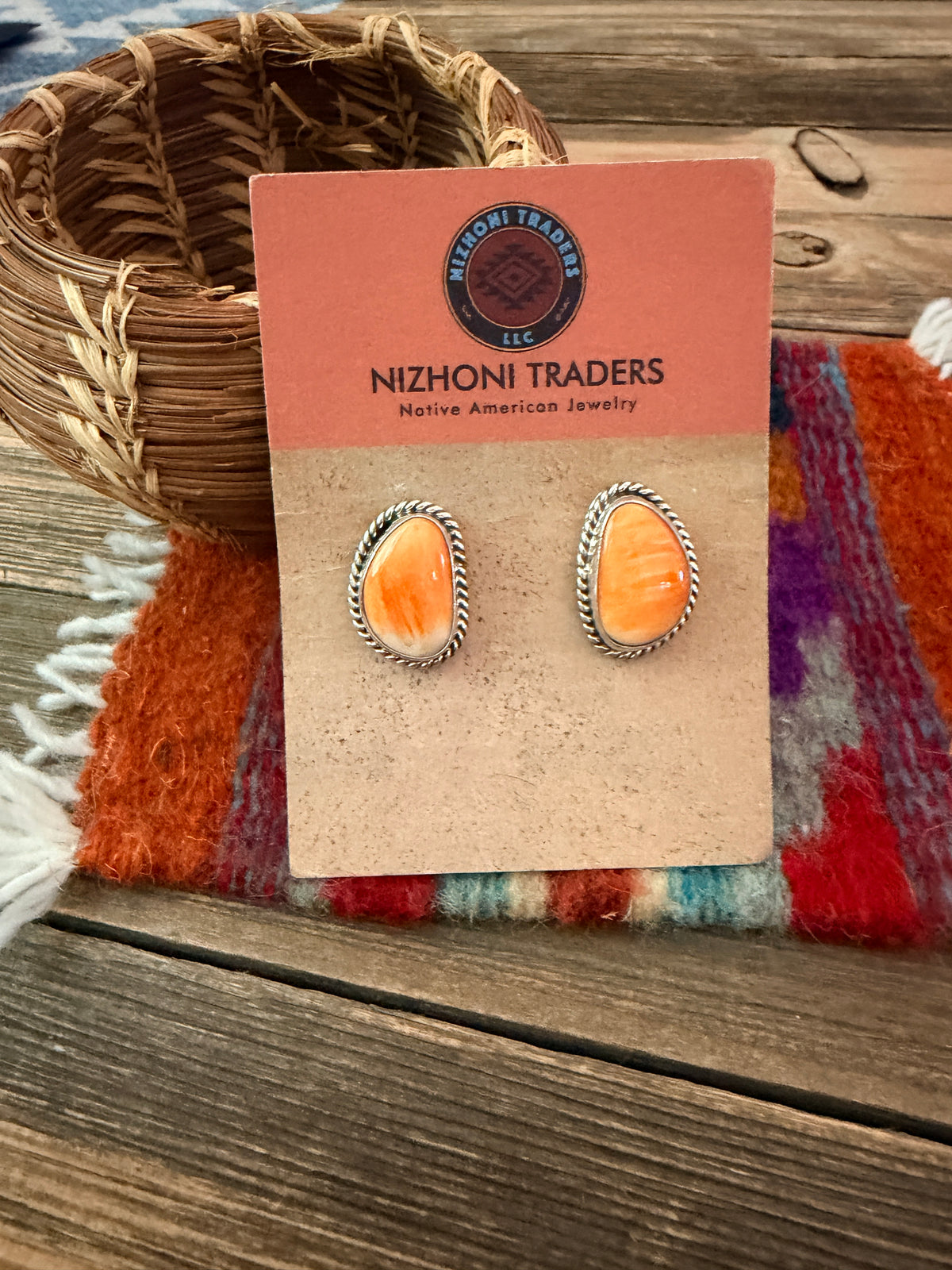 Handcrafted Orange Spiny & Sterling Silver Stud Earrings